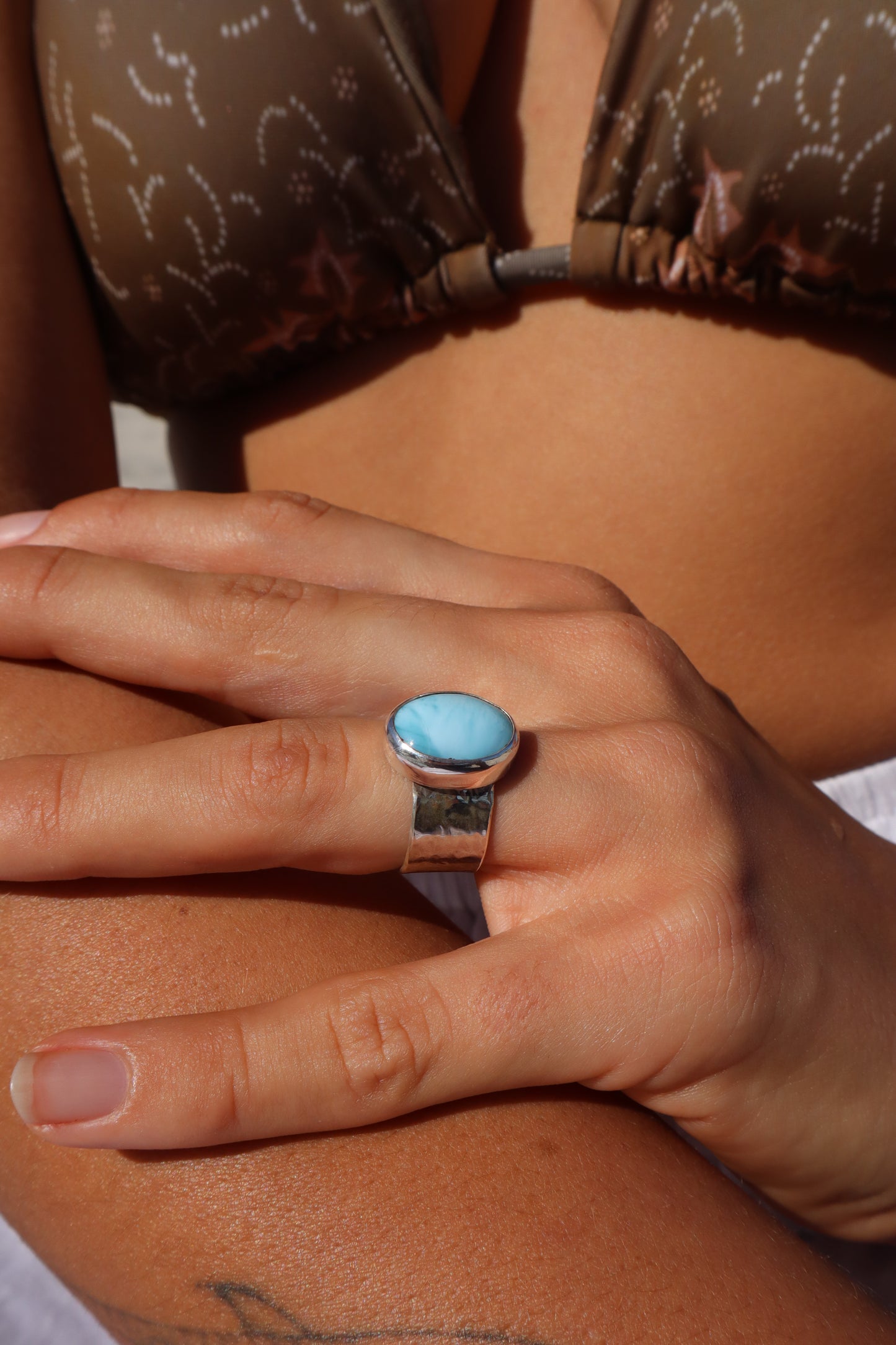 Textured Larimar Ring SIZE M 1/2 - 6 1/2