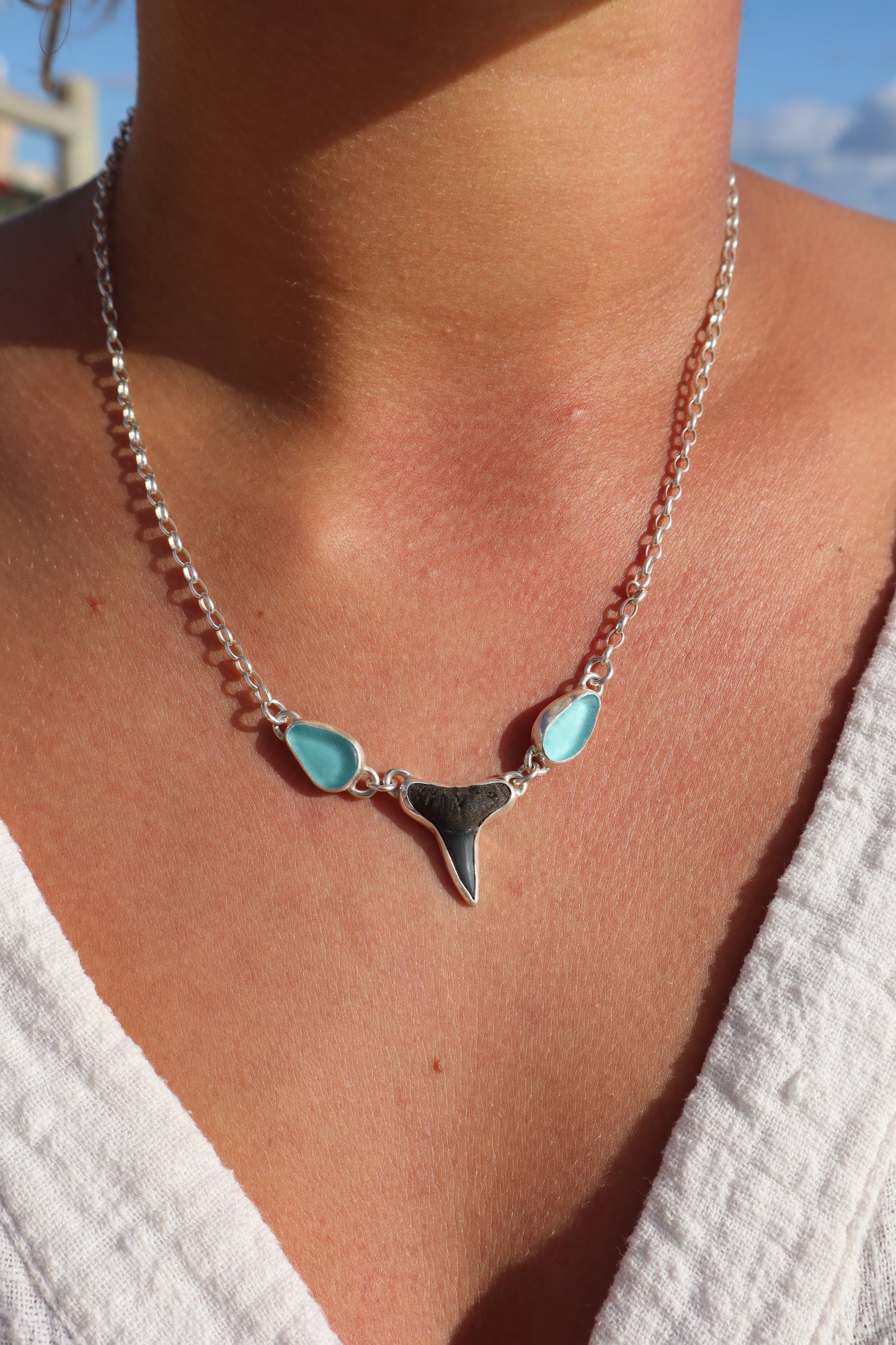 Seaglass x Shark Tooth Necklace