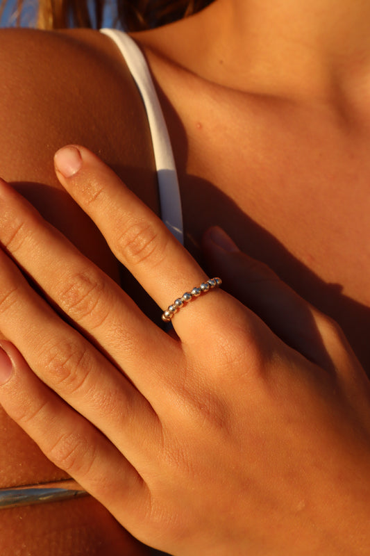 Silver Beaded Ring N - 6 3/4