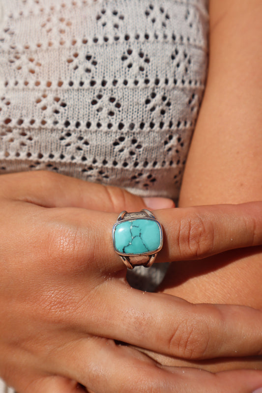 Chunky Turquoise Ring SIZE S 1/2 - 9 1/2
