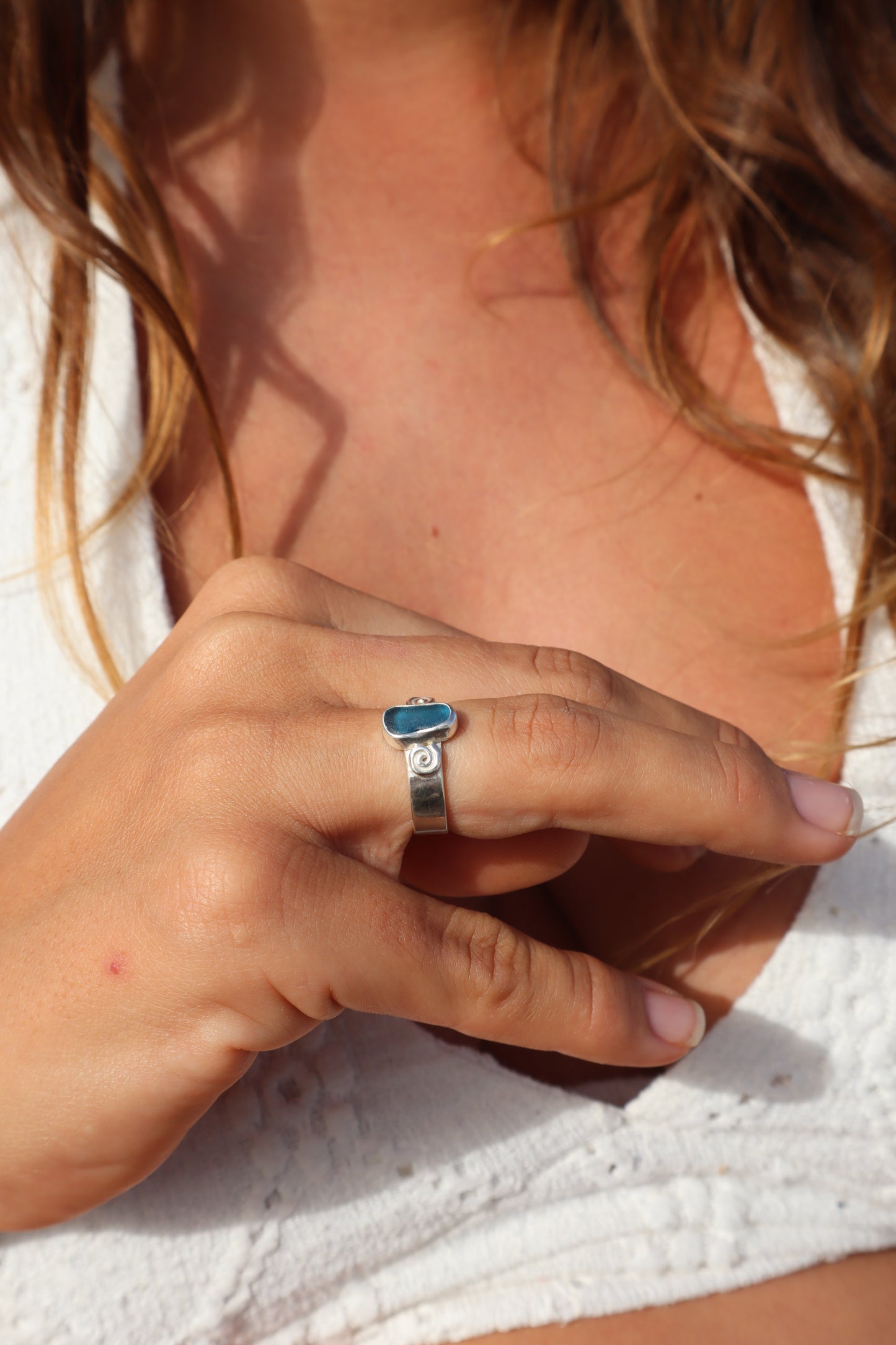 Spiral Seaglass Ring SIZE N - 6 3/4
