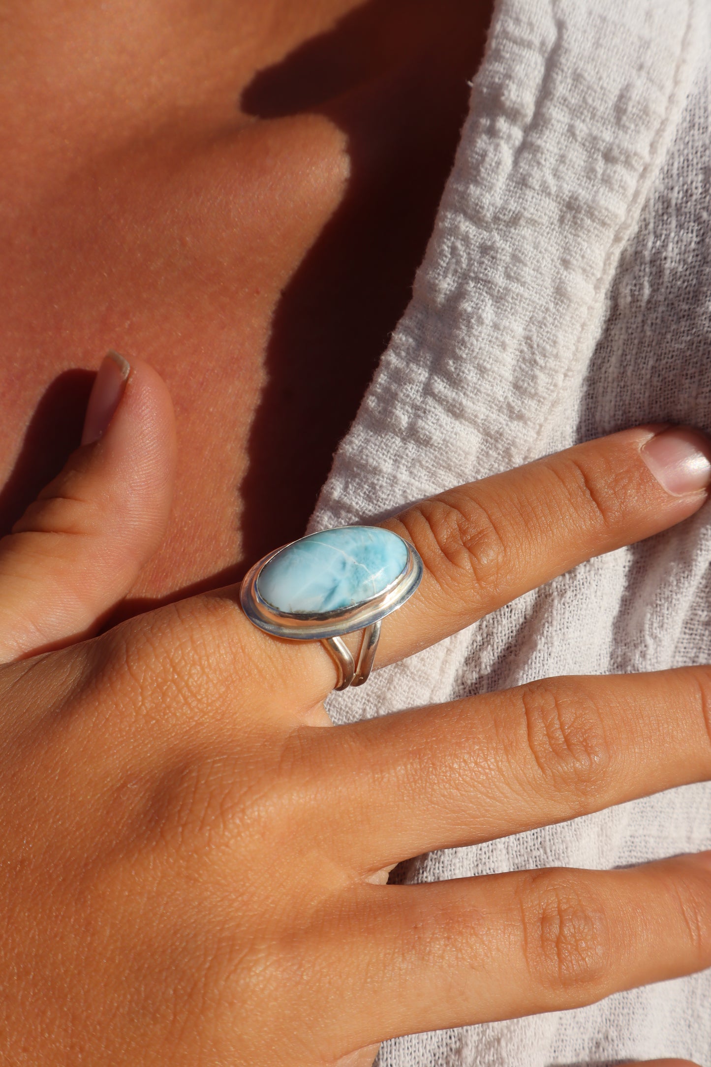 Chunky Larimar Ring SIZE Q 1/2 - 8 1/4
