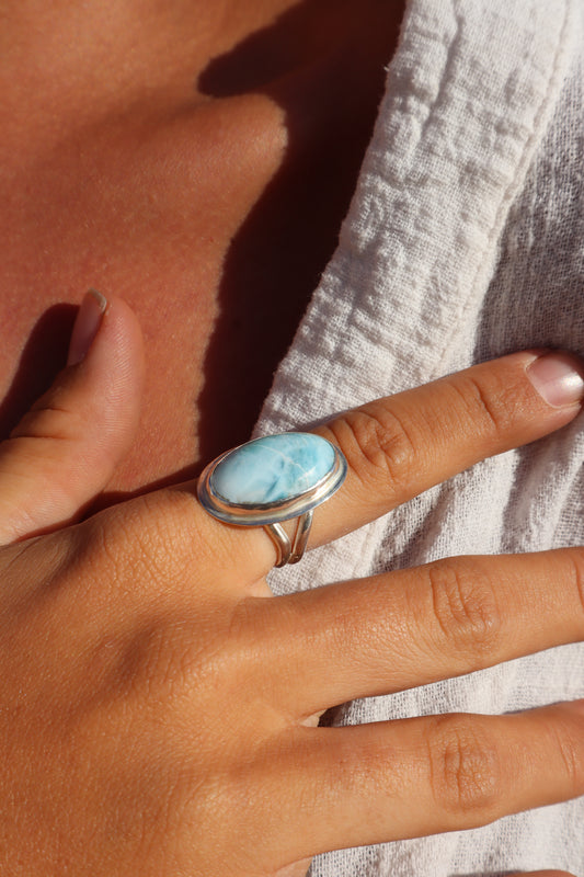 Chunky Larimar Ring SIZE Q 1/2 - 8 1/4