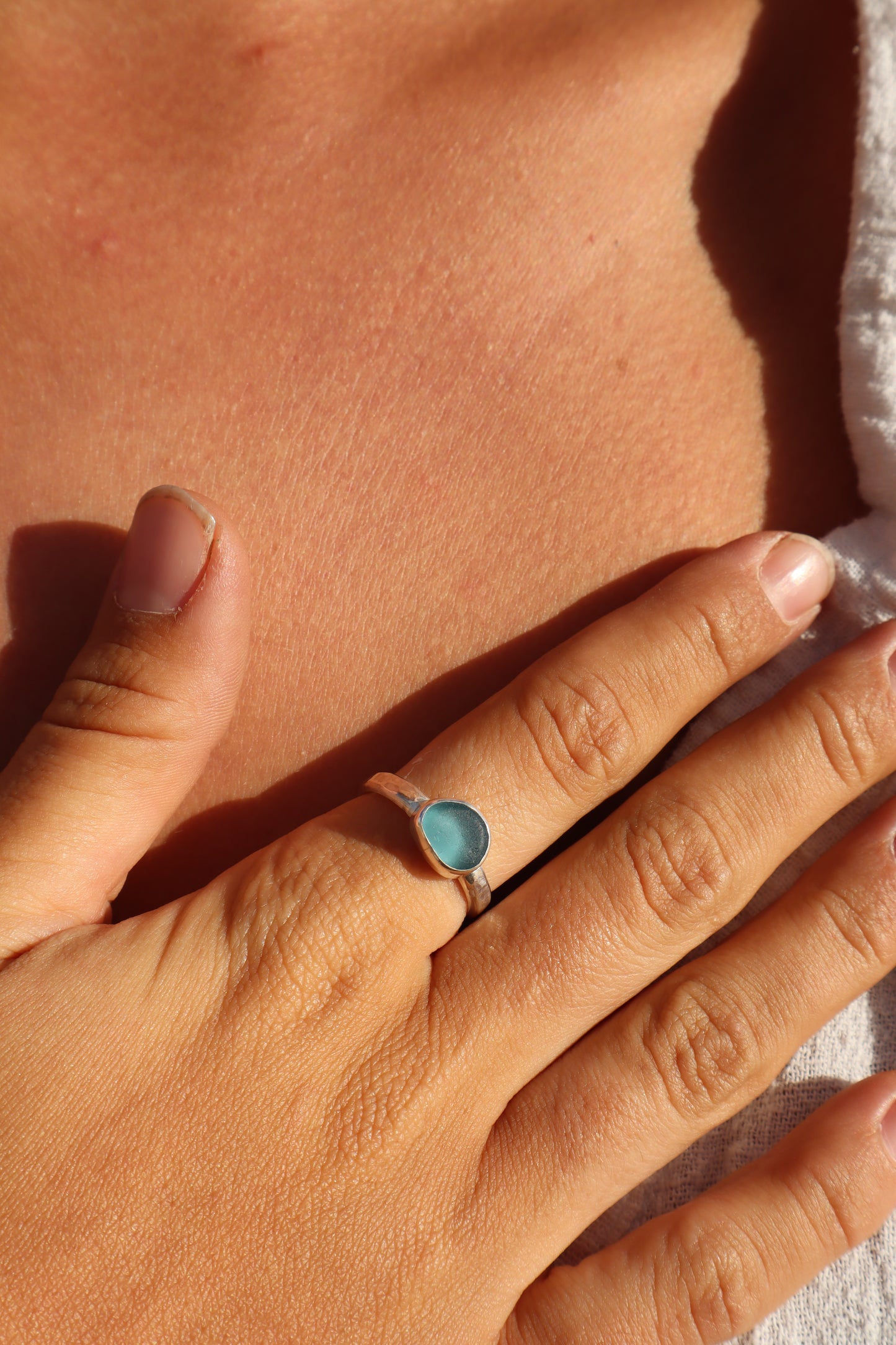Blue Sea Glass Ring SIZE T - 9 3/4