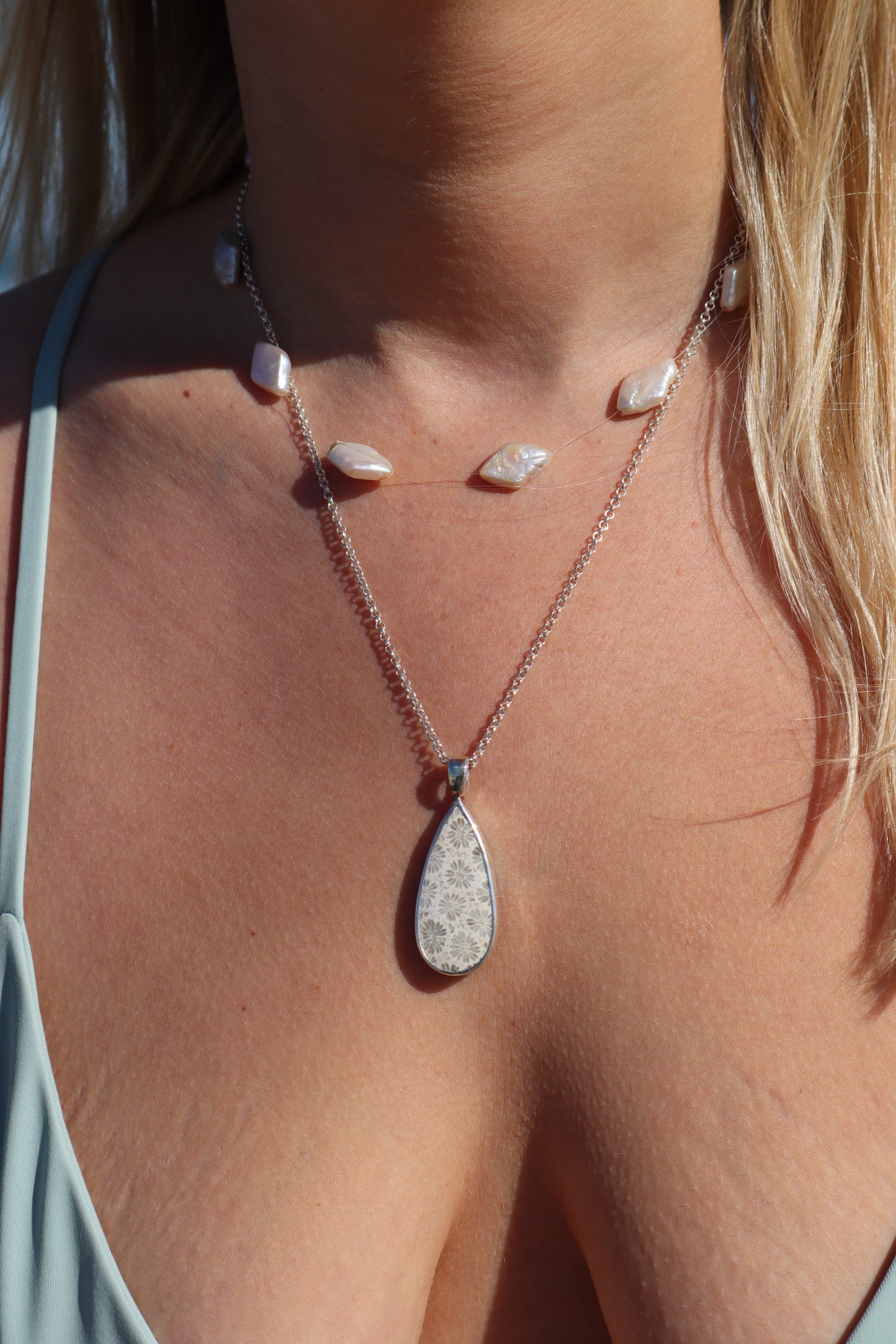 Fossilised Coral Seahorse Pendant