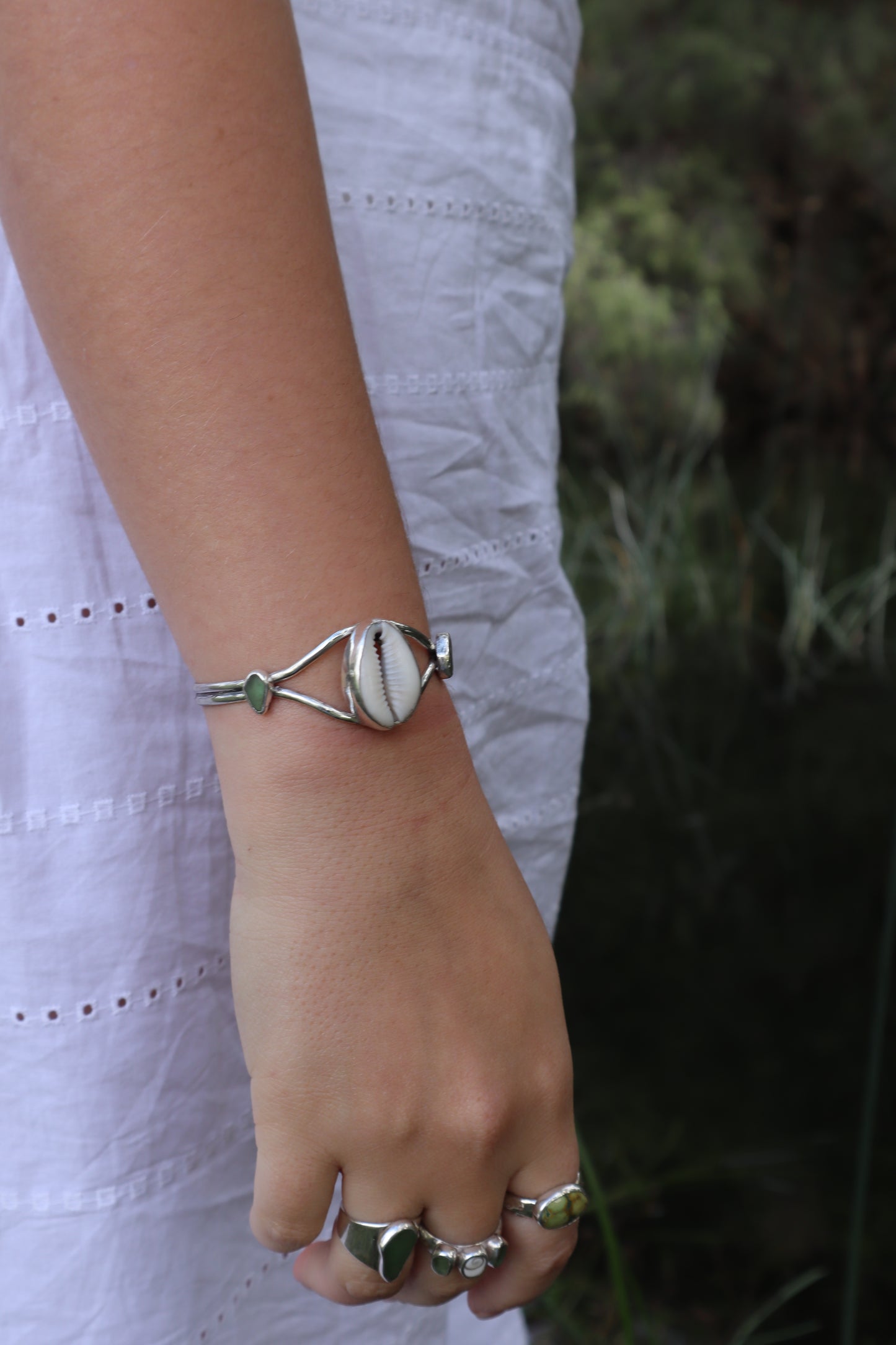 Cowrie x Sea Glass Cuff