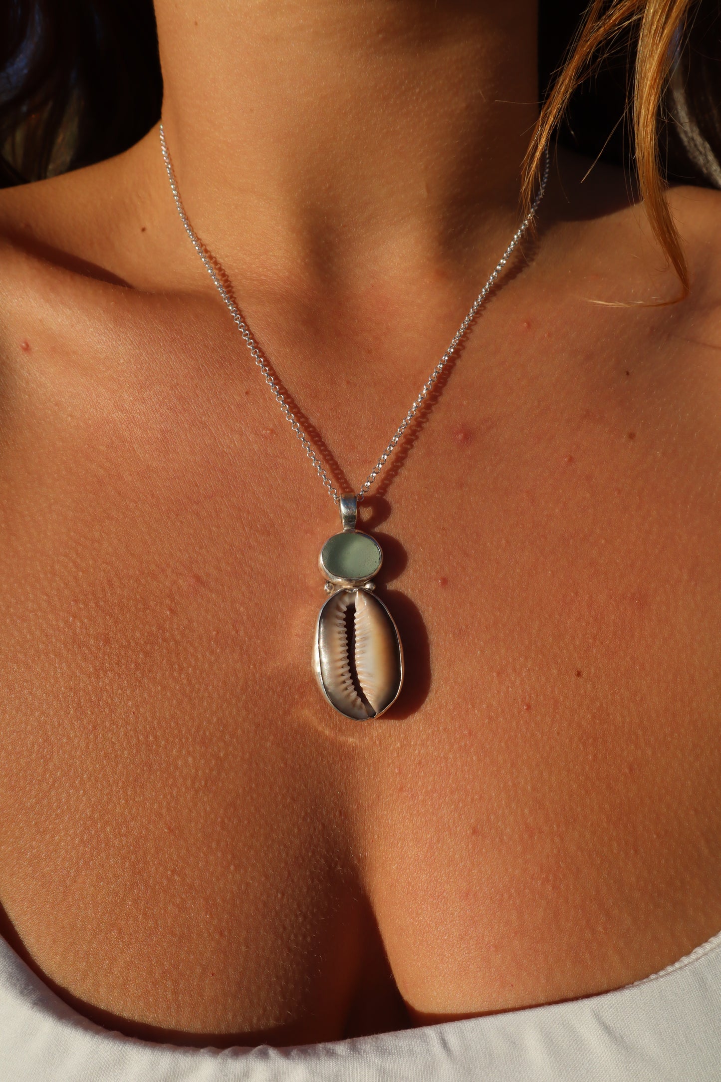 Seaglass x Cowrie Pendant