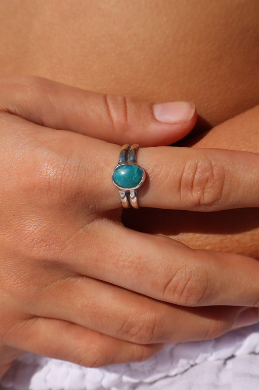 Double Banded Amazonite Ring SIZE S - 9 1/4