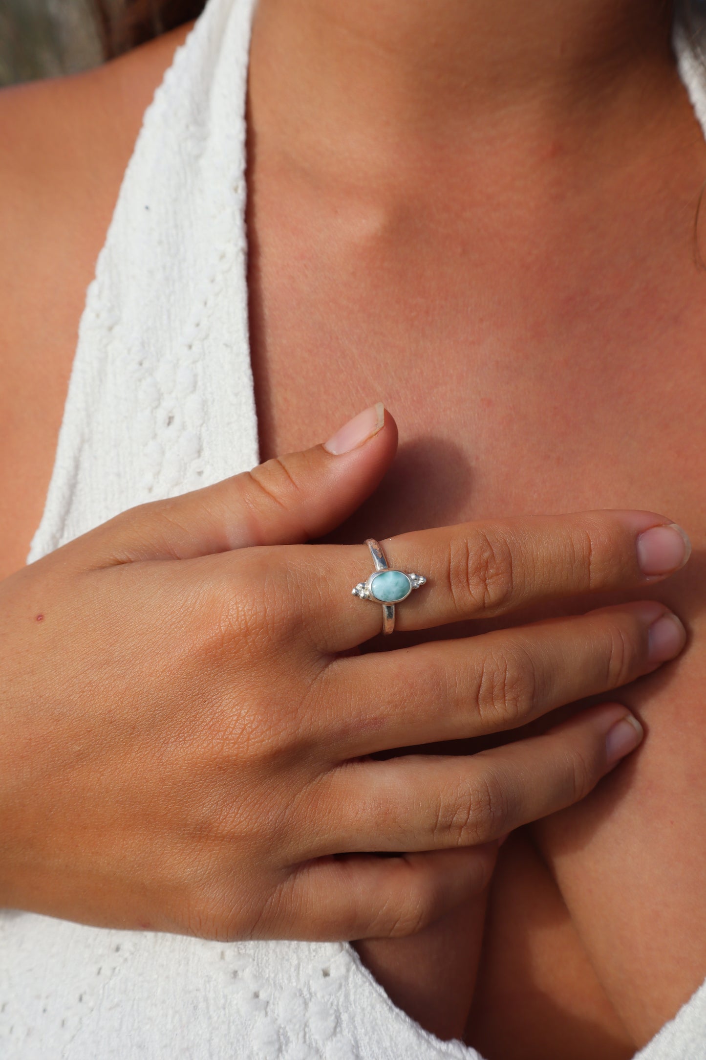 Dainty Larimar Ring SIZE P - 7 3/4