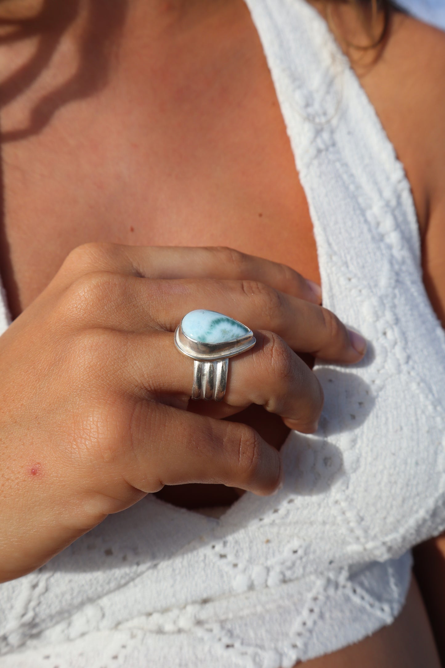 Chunky Larimar Ring SIZE N 1/2 - 7