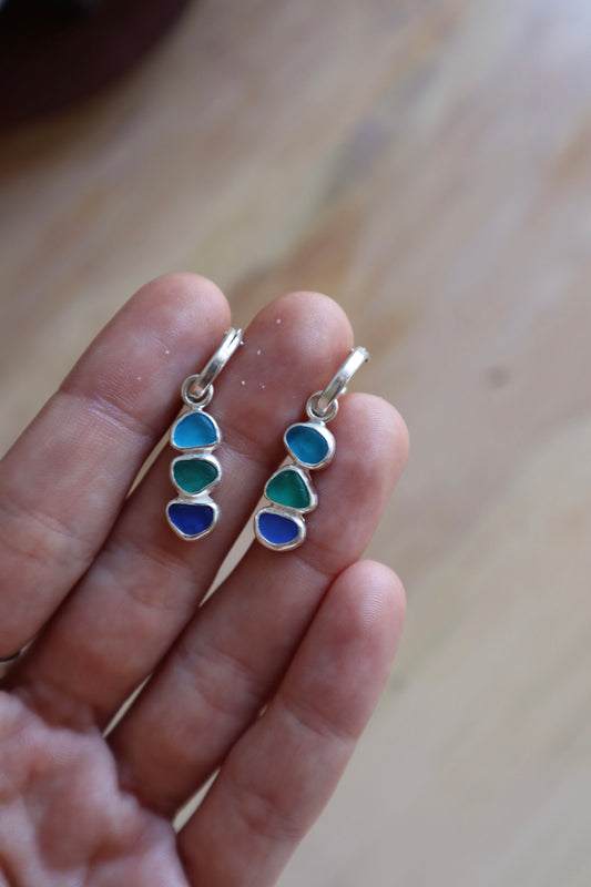 Triple Seaglass Hoops