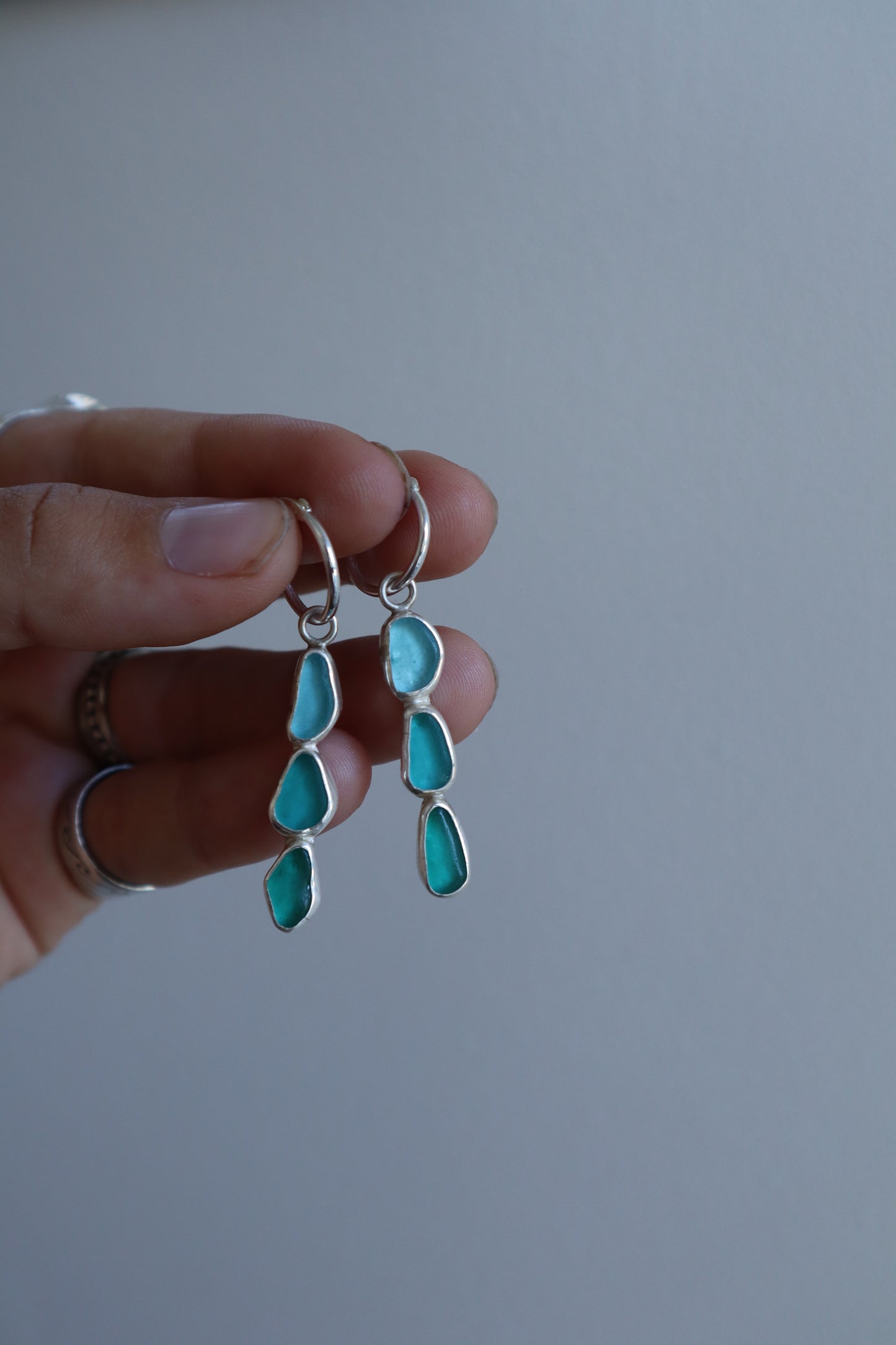 Triple Seaglass Hoops