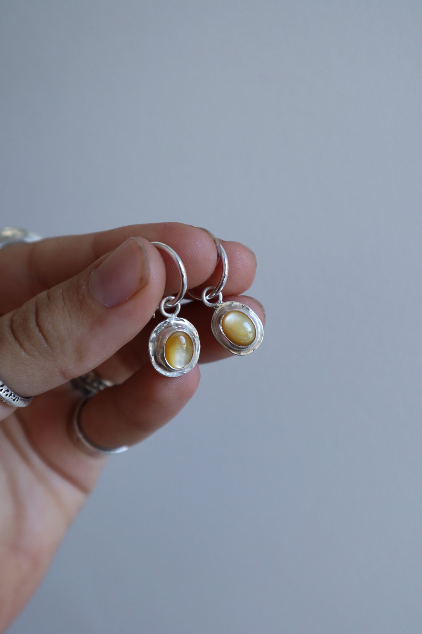 Yellow Mother of Pearl Hoops