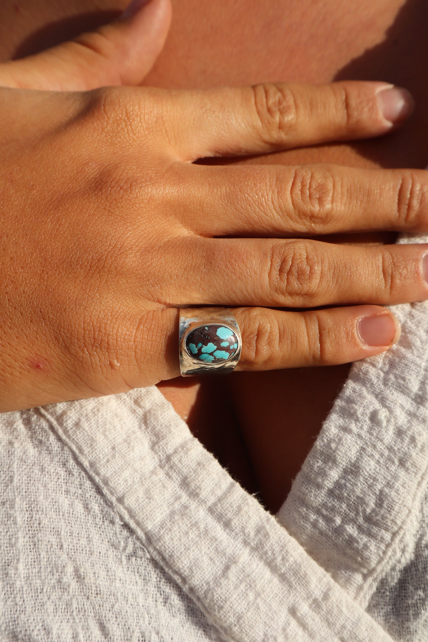 Chunky Turquoise Signet Ring SIZE L - 5 3/4