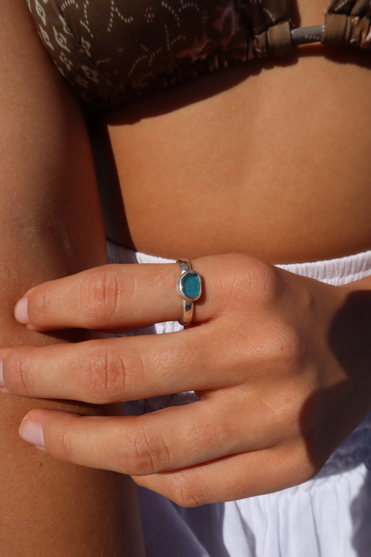 Dainty Blue Sea Glass Ring SIZE P 1/2 - 8