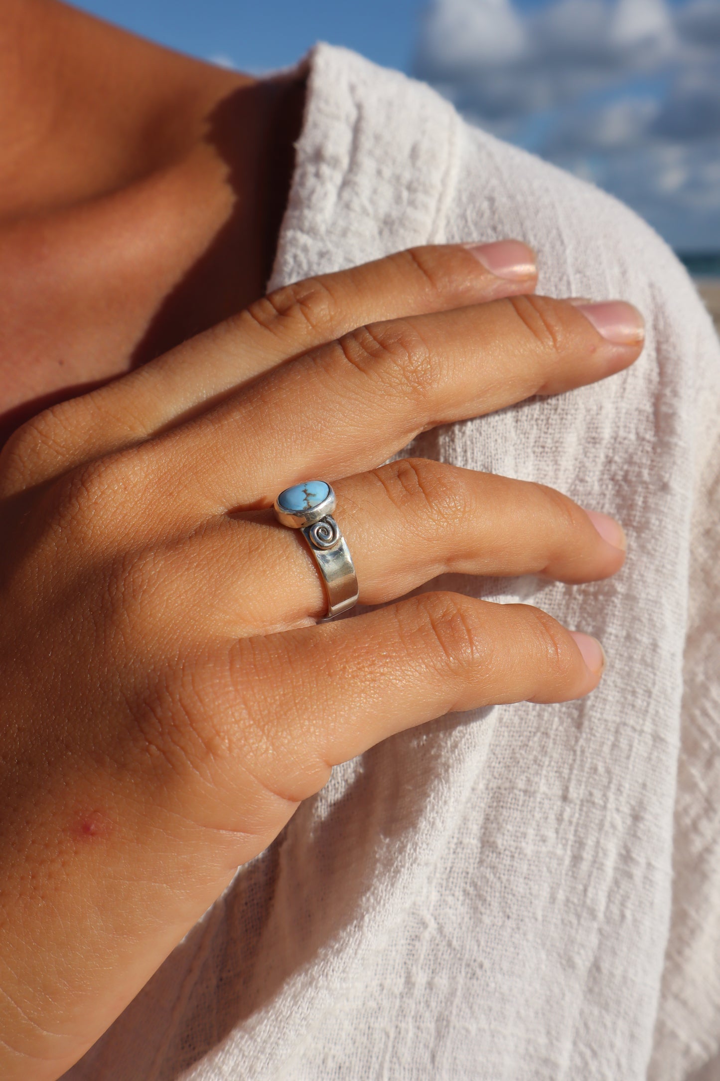 Spiral Turquoise Ring SIZE N - 6 3/4