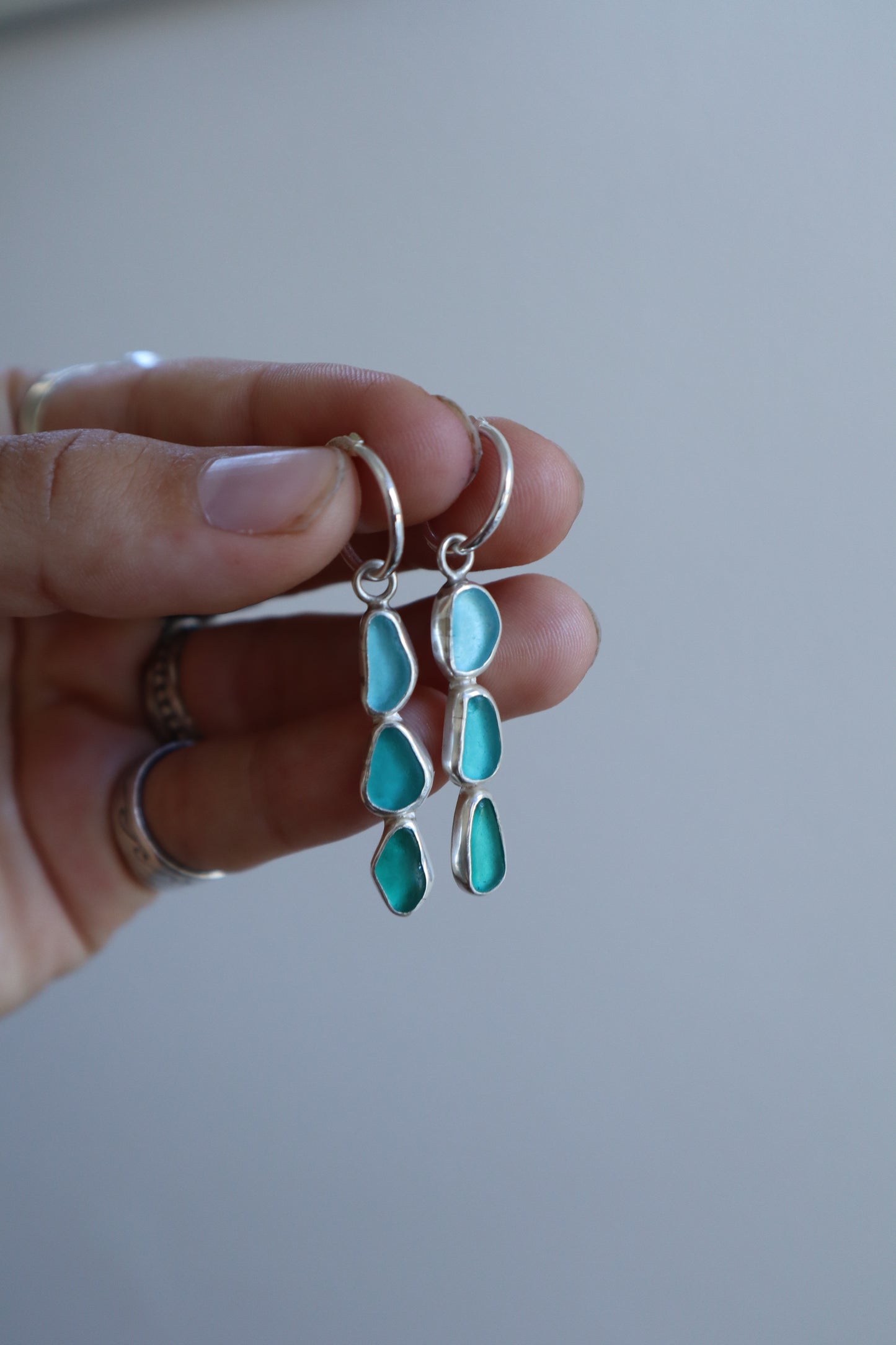 Triple Seaglass Hoops