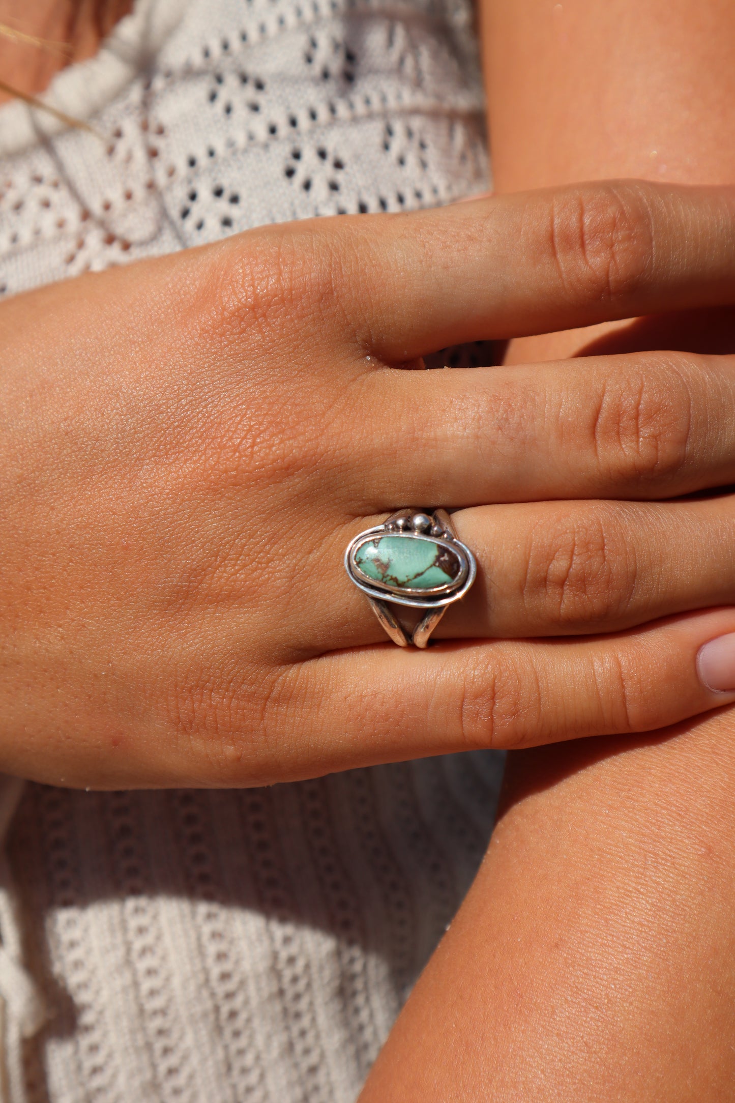 Green Turquoise Ring SIZE N - 6 3/4