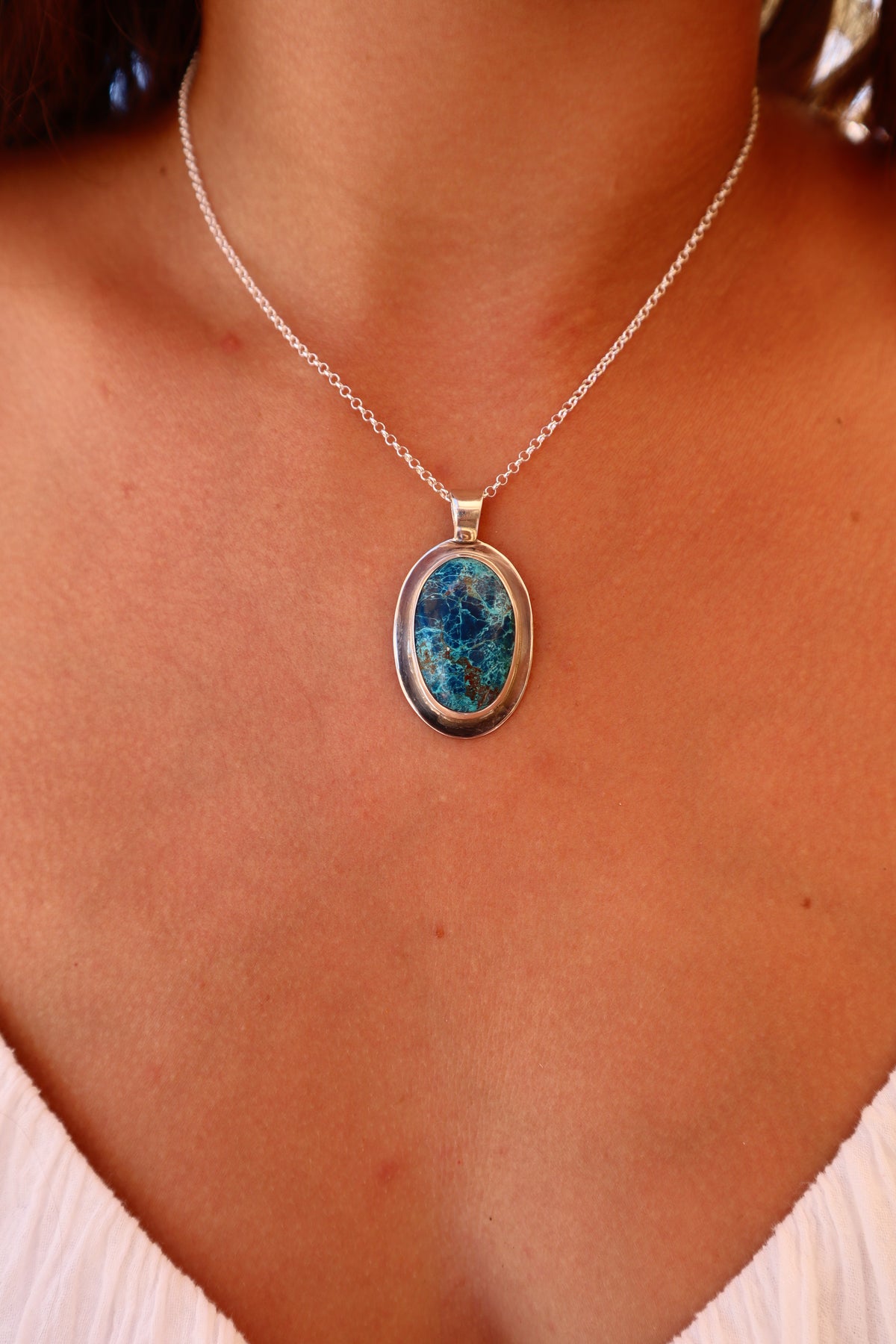 Shattuckite Mirror Pendant