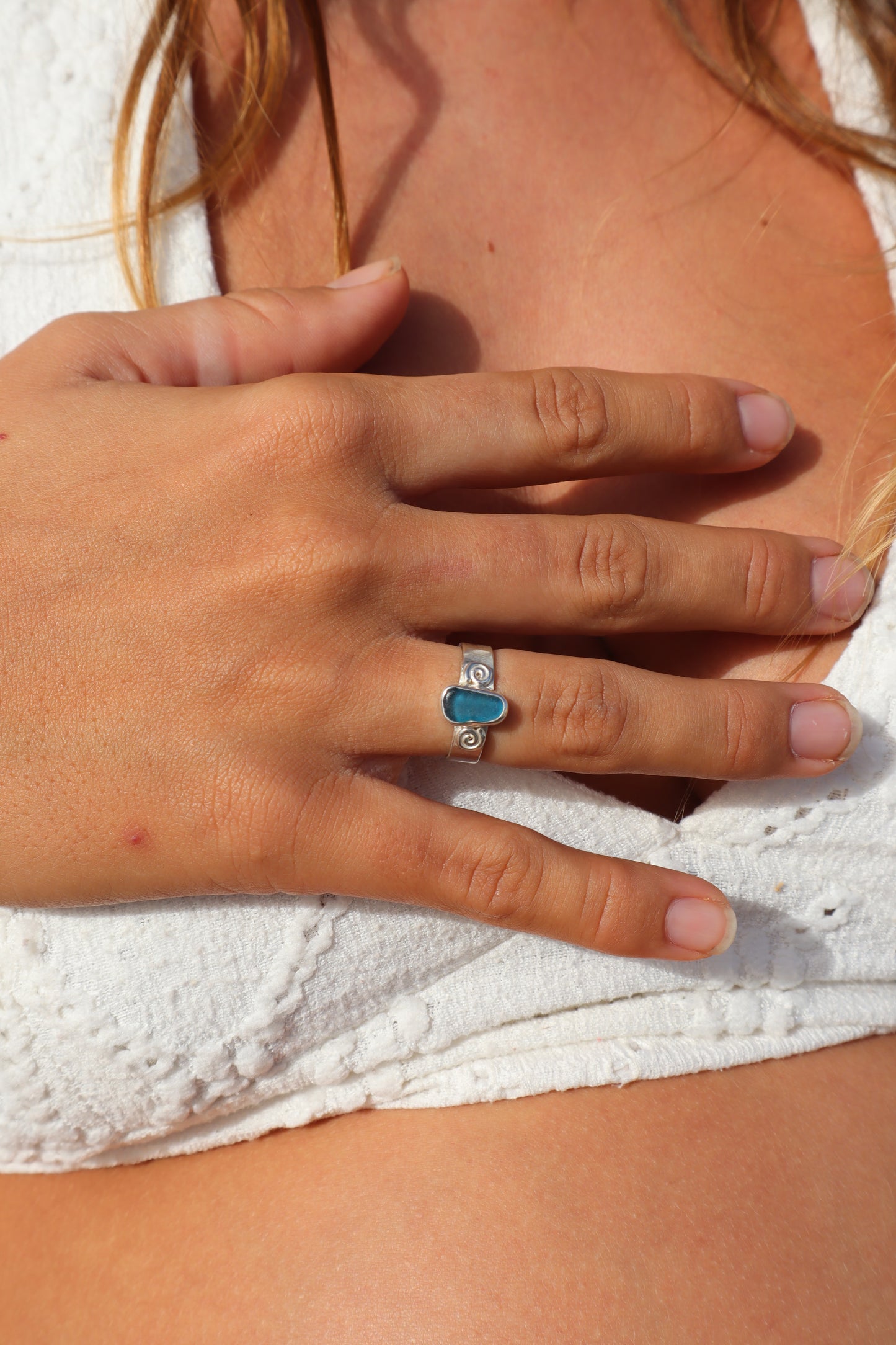 Spiral Seaglass Ring SIZE N - 6 3/4