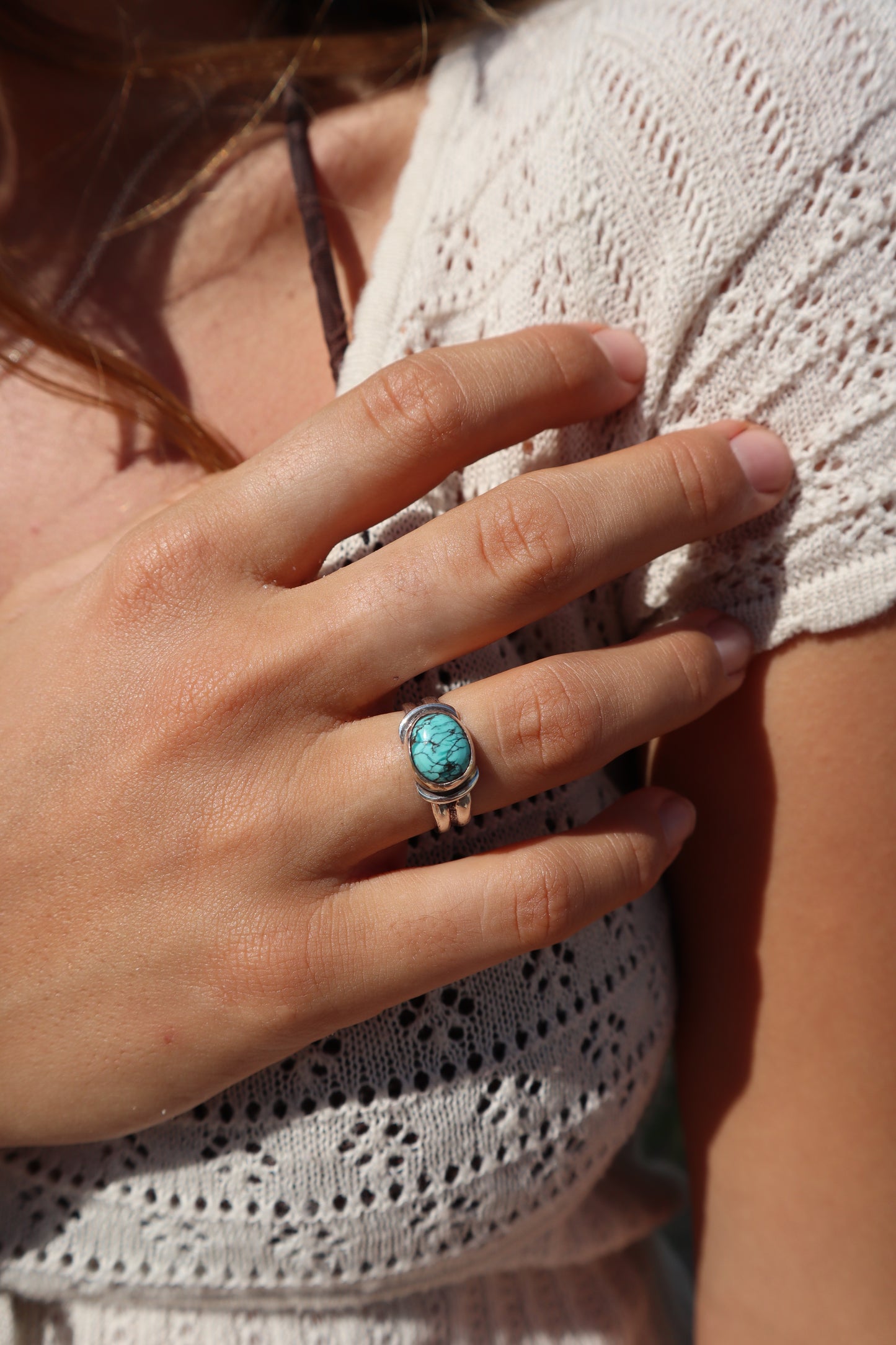 Double Banded Turquoise Ring SIZE N 1/2 - 7