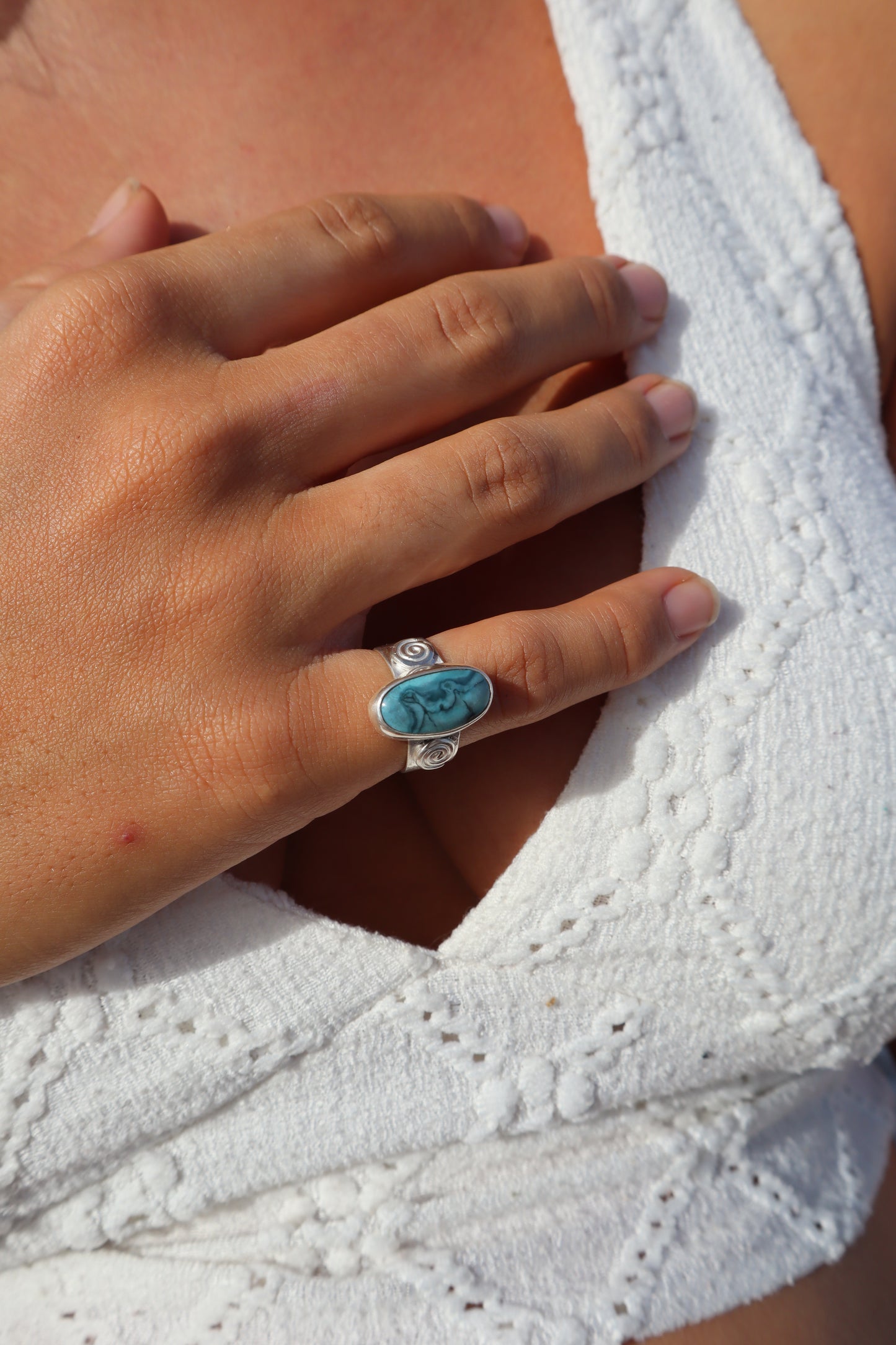 Spiral Turquoise Ring SIZE L - 5 3/4