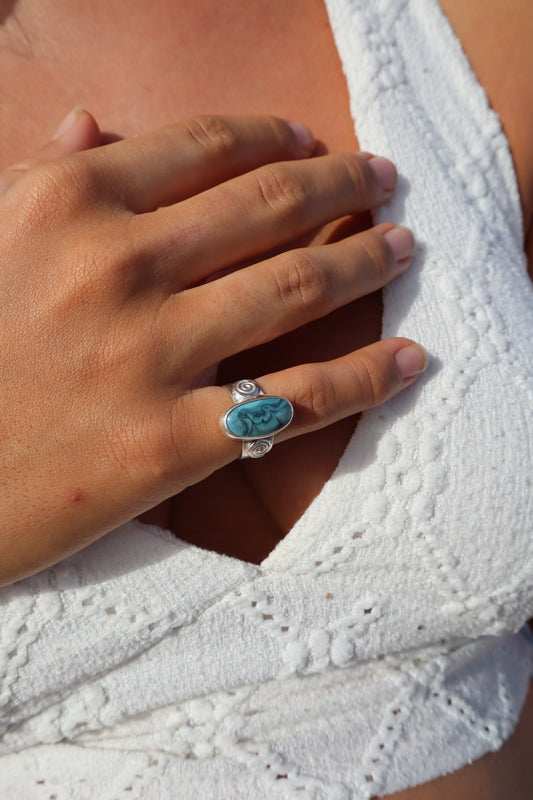 Spiral Turquoise Ring SIZE L - 5 3/4