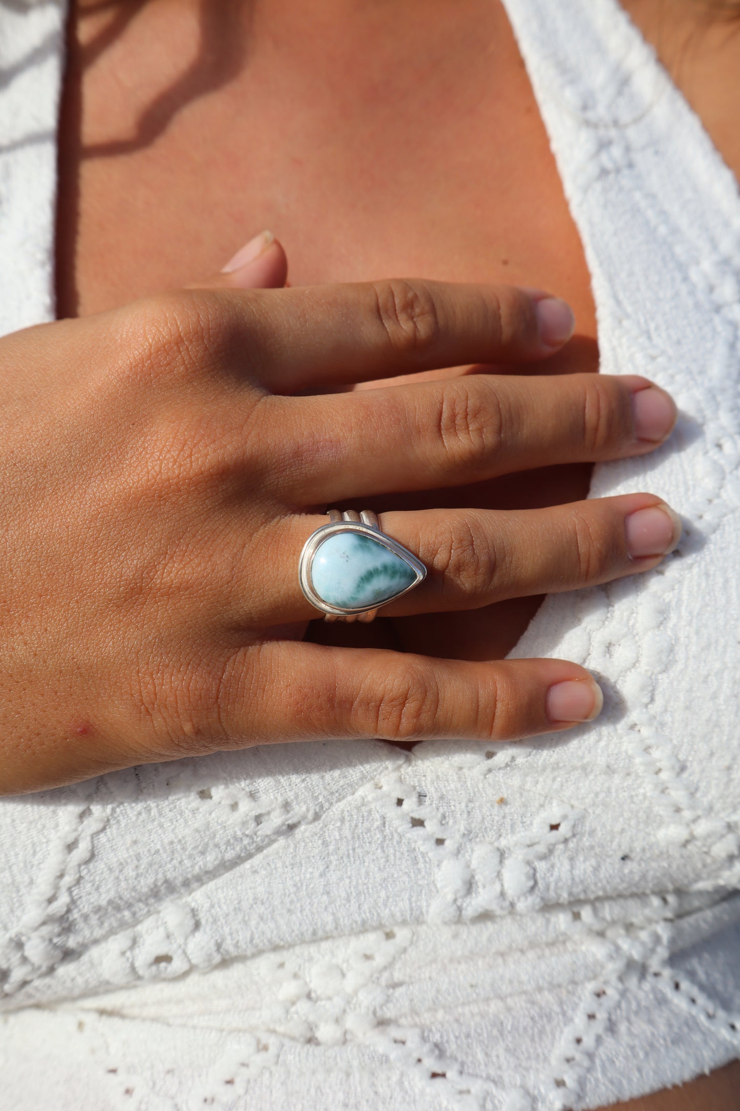 Chunky Larimar Ring SIZE N 1/2 - 7