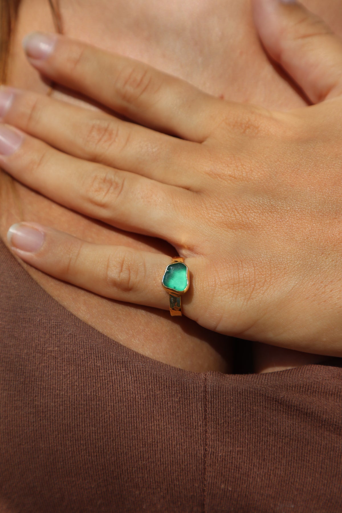 Teal Sea Glass Ring SIZE 6
