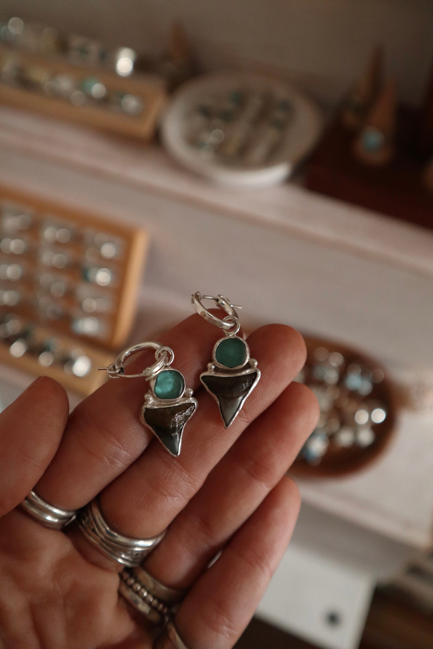 Shark Tooth x Seaglass Earrings