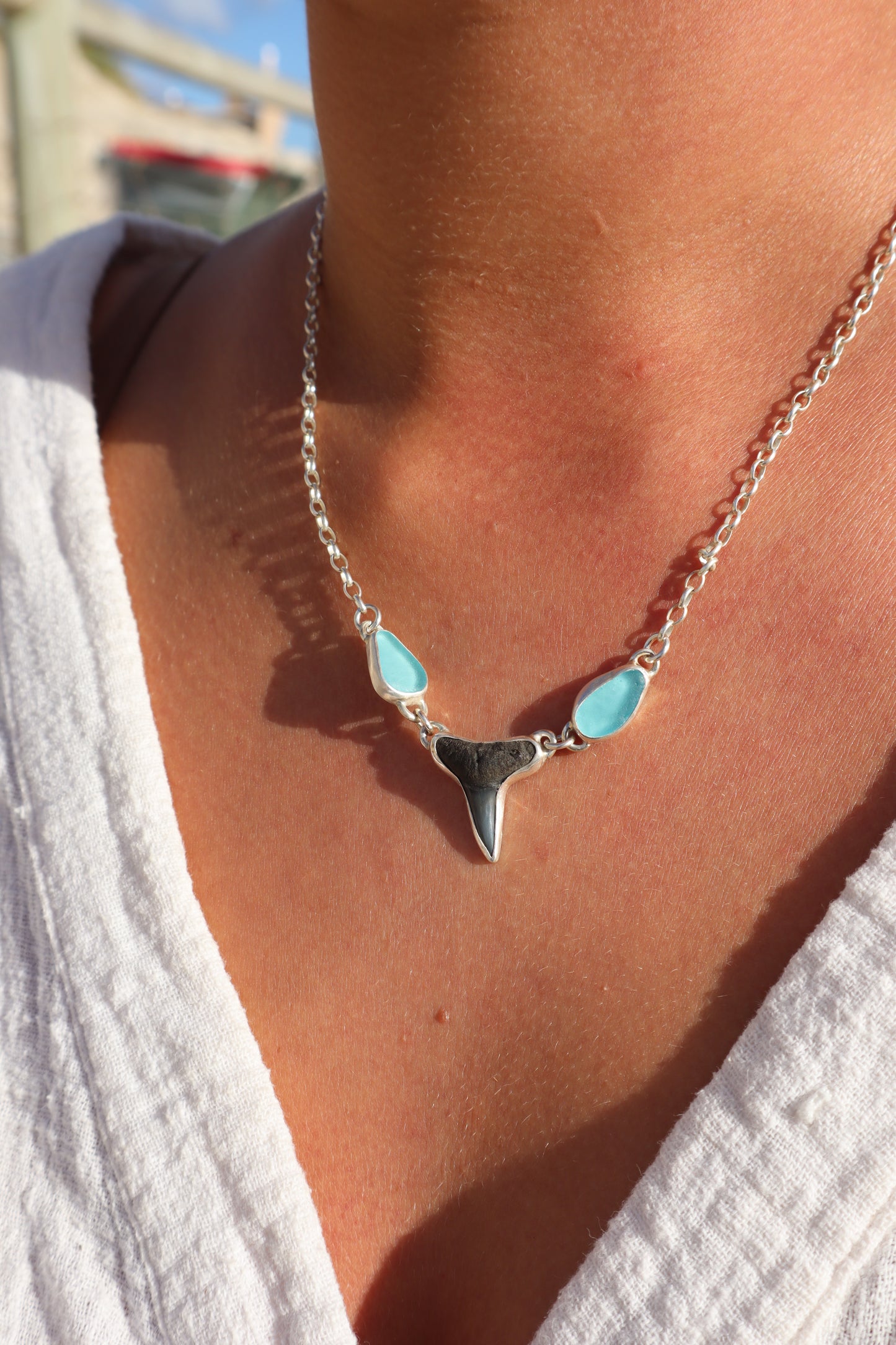 Seaglass x Shark Tooth Necklace
