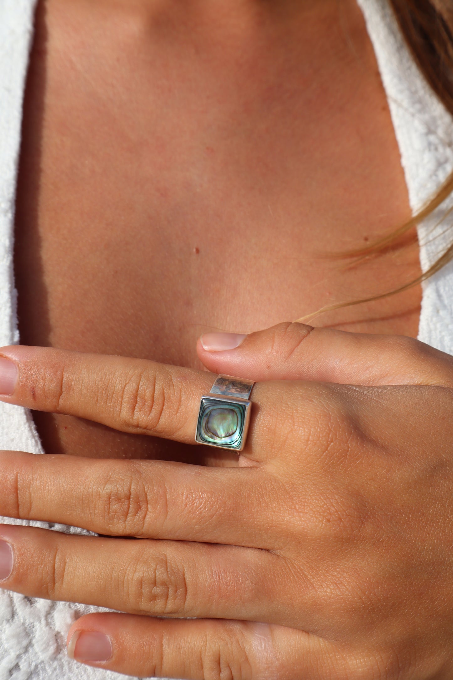 Textured Abalone Ring SIZE P - 7 3/4