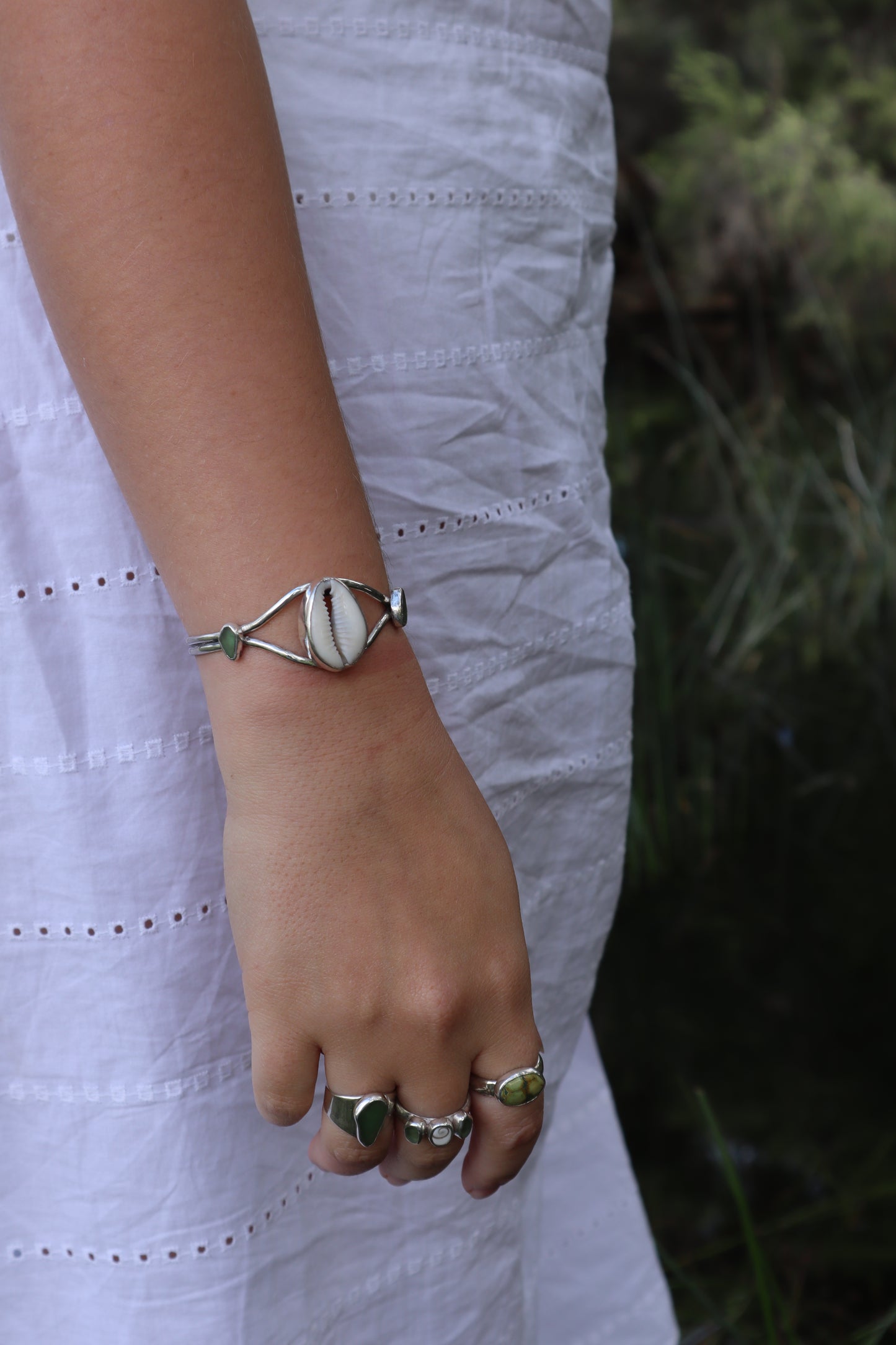 Cowrie x Sea Glass Cuff