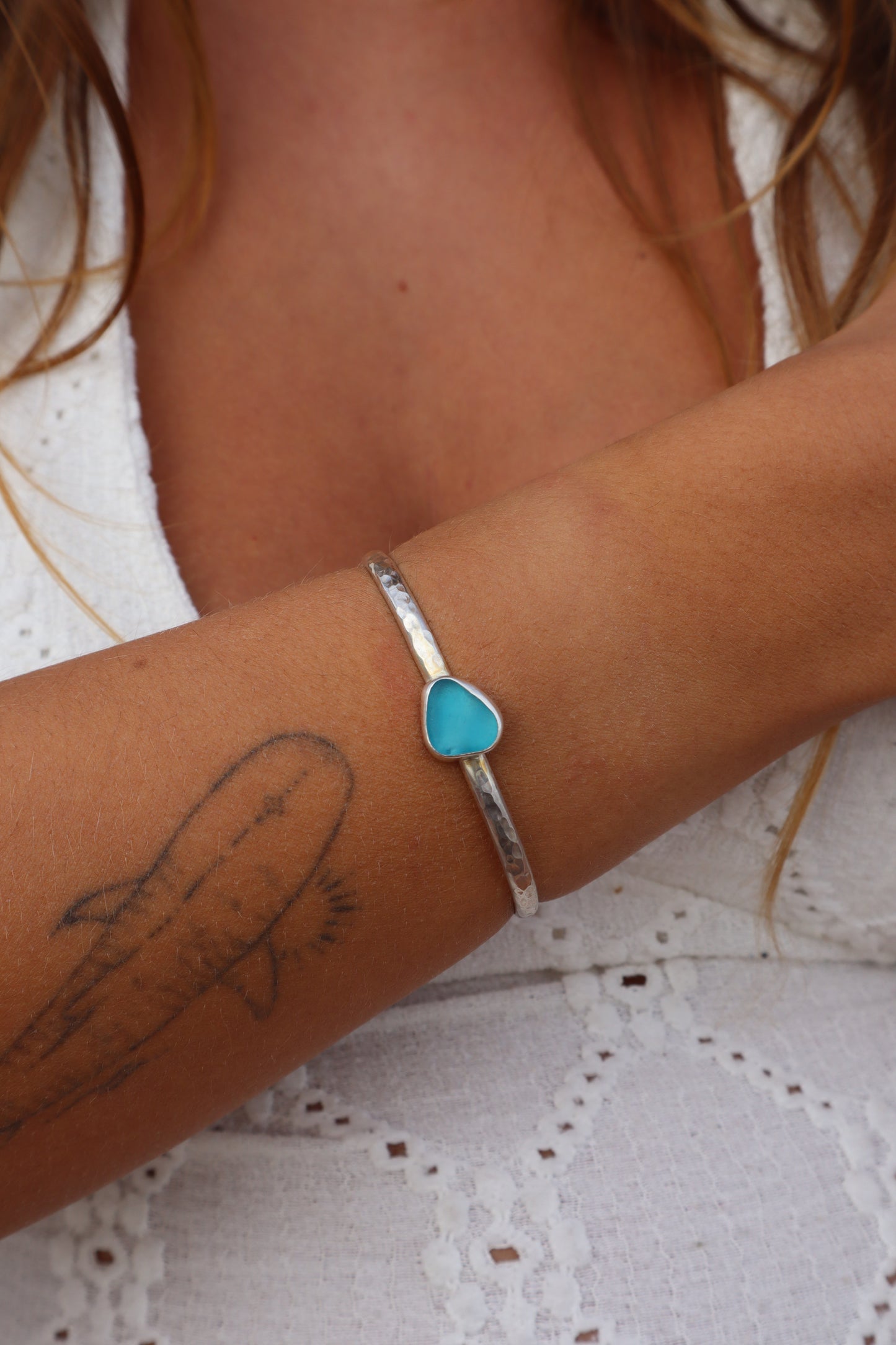Blue Sea Glass Wanderer Cuff