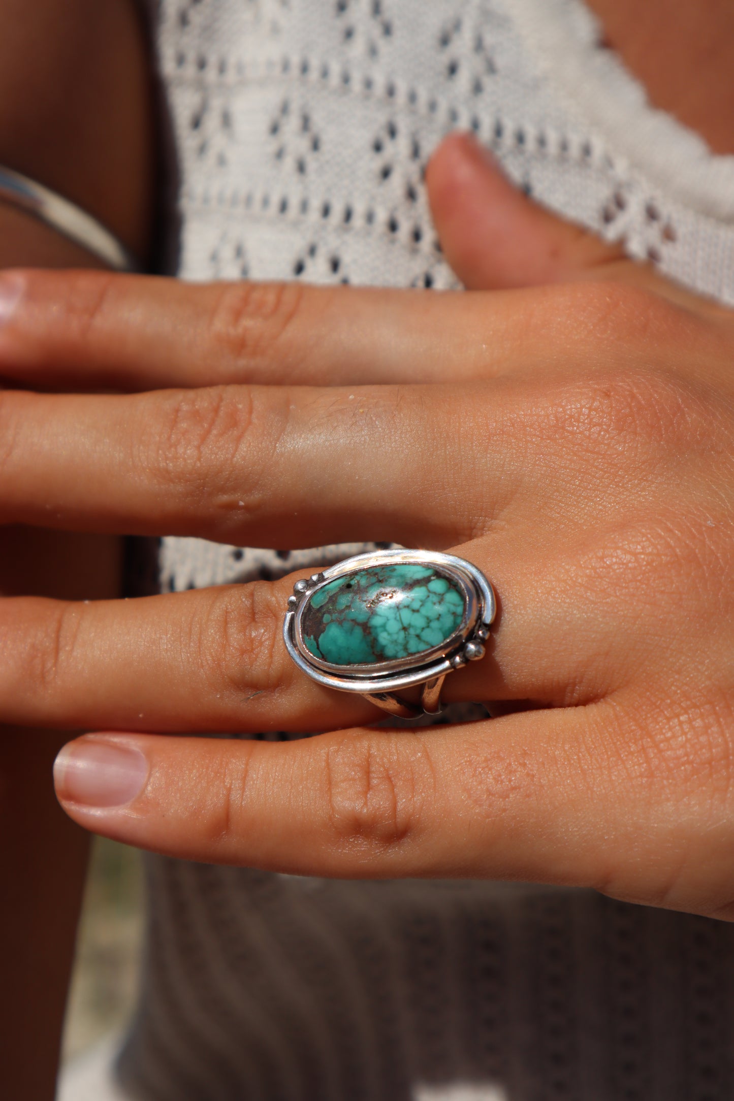 Chunky Turquoise Ring SIZE L - 5 3/4