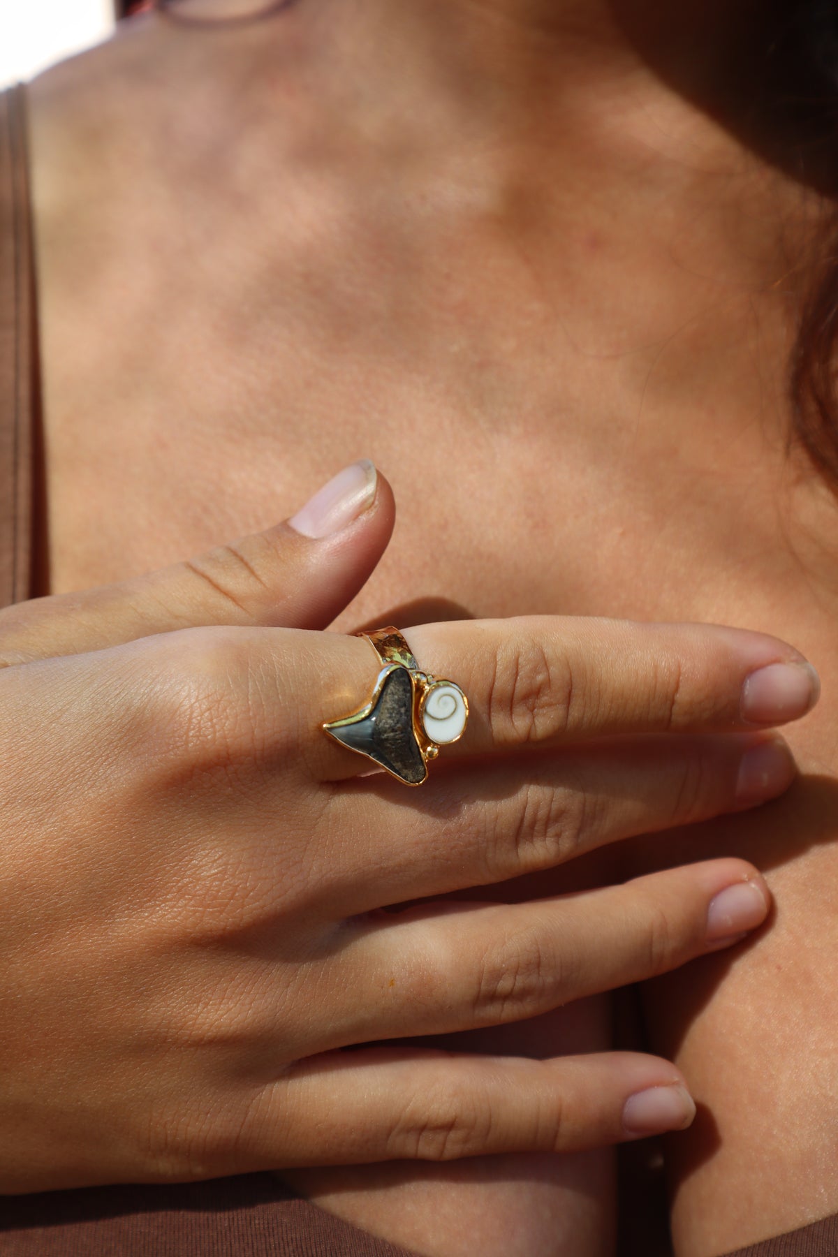 Operculum x Fossilised Shark Tooth Ring SIZE 8
