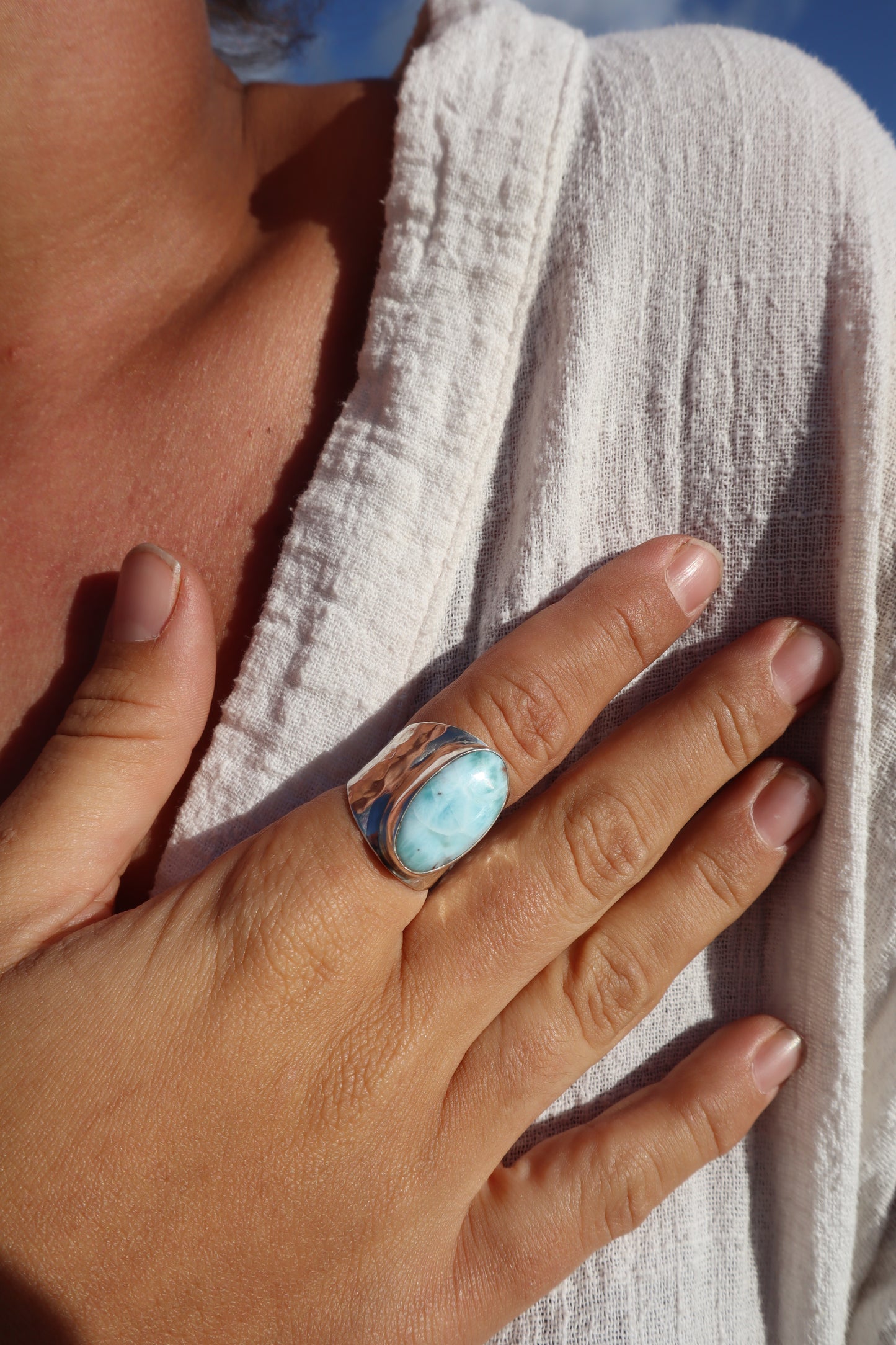 Chunky Larimar Signet Ring SIZE P 1/2 - 8
