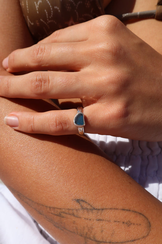 Dainty Blue Sea Glass Ring SIZE I - 4 1/2