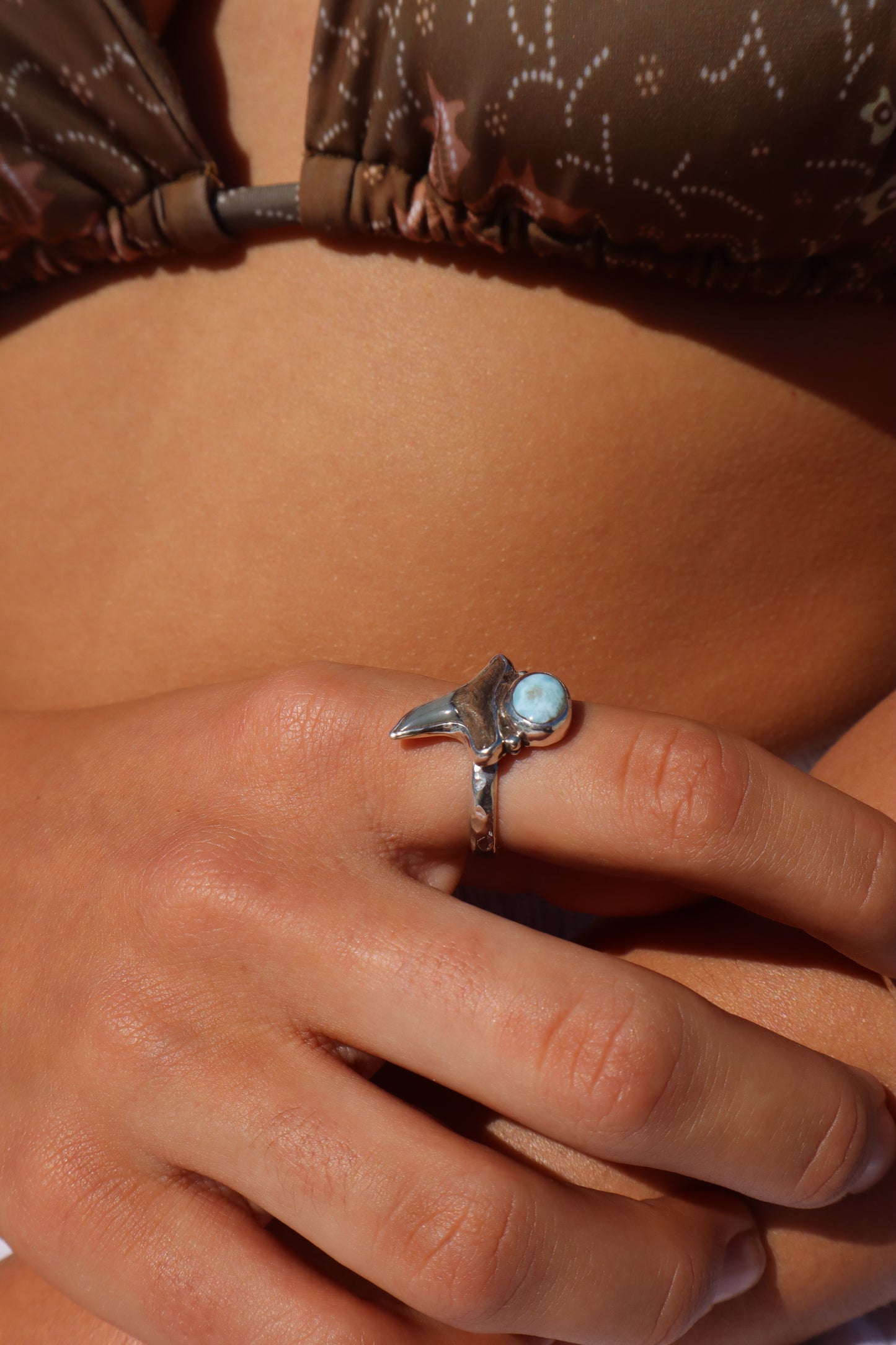 Shark Tooth x Larimar Ring SIZE P - 7 3/4