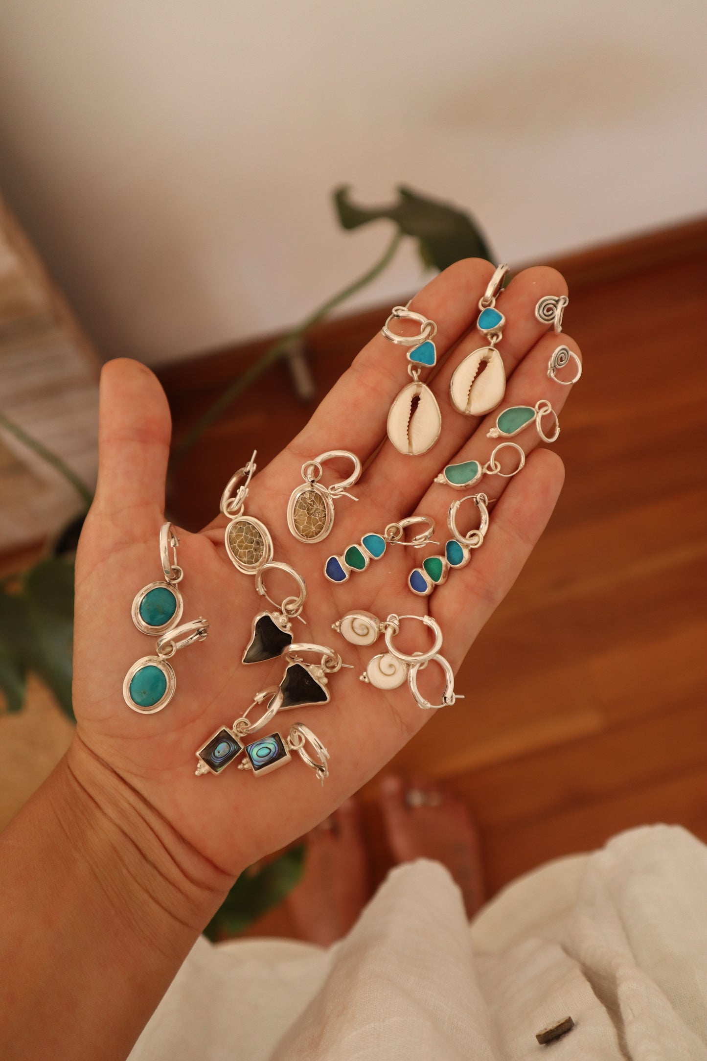 Triple Seaglass Hoops