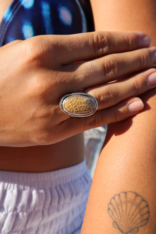 Fossilised Coral Ring SIZE P 1/2 - 8