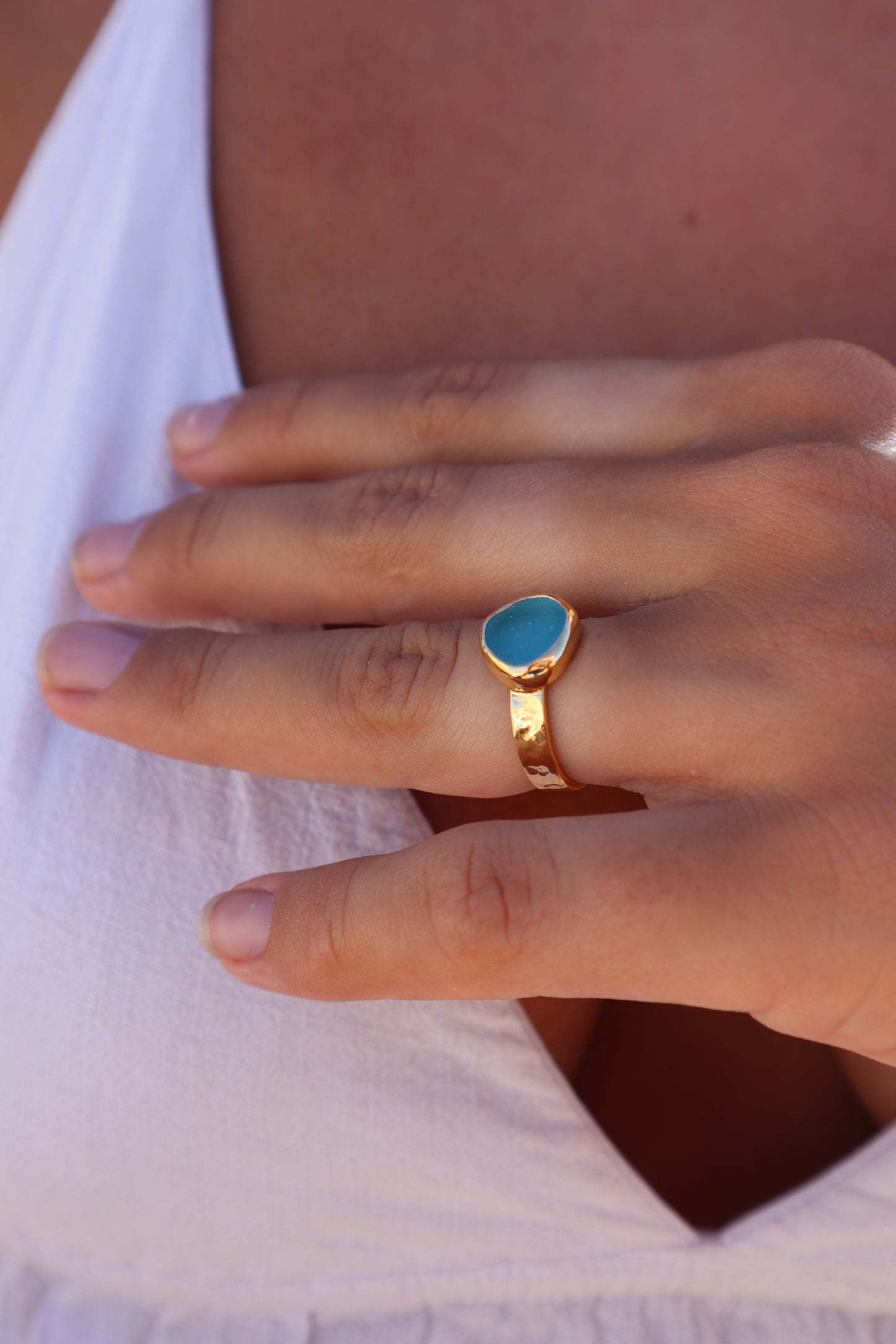 Blue Sea Glass Ring SIZE 6