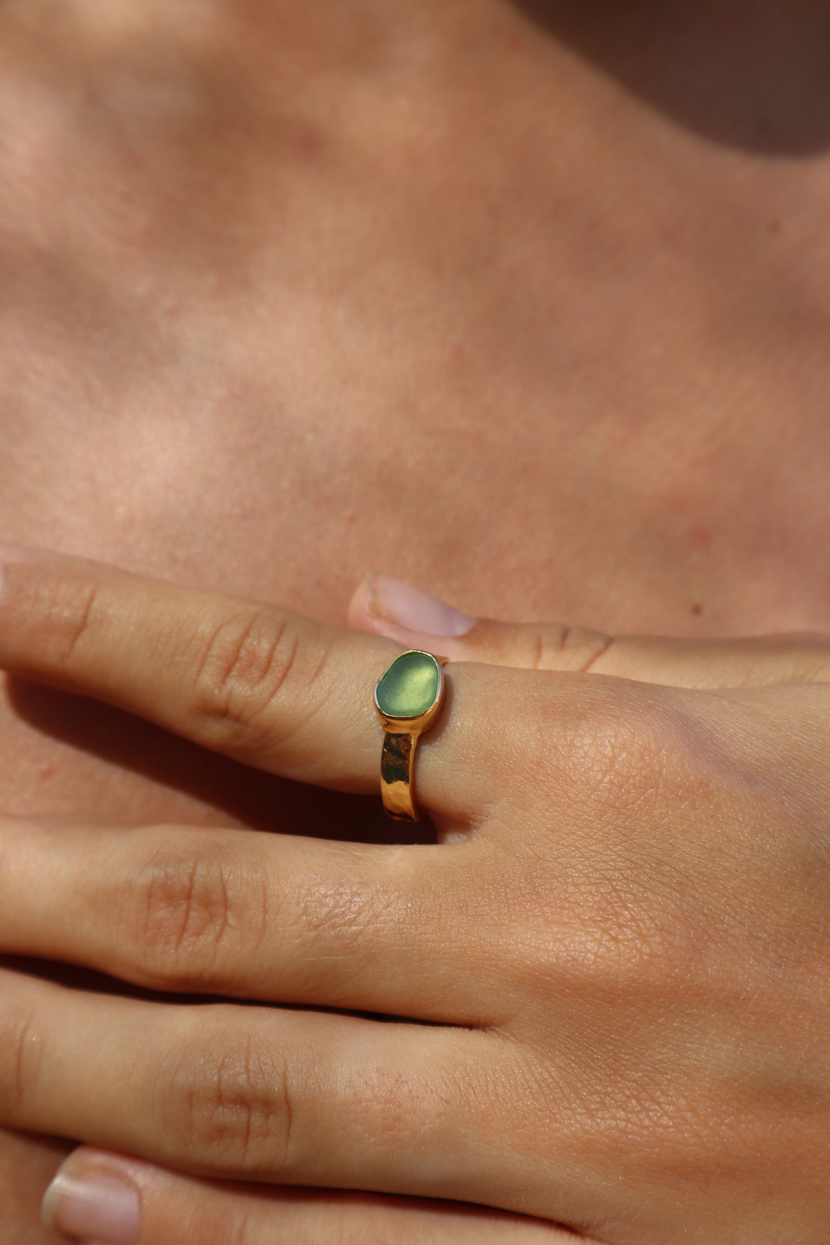 Green Sea Glass Ring SIZE 8