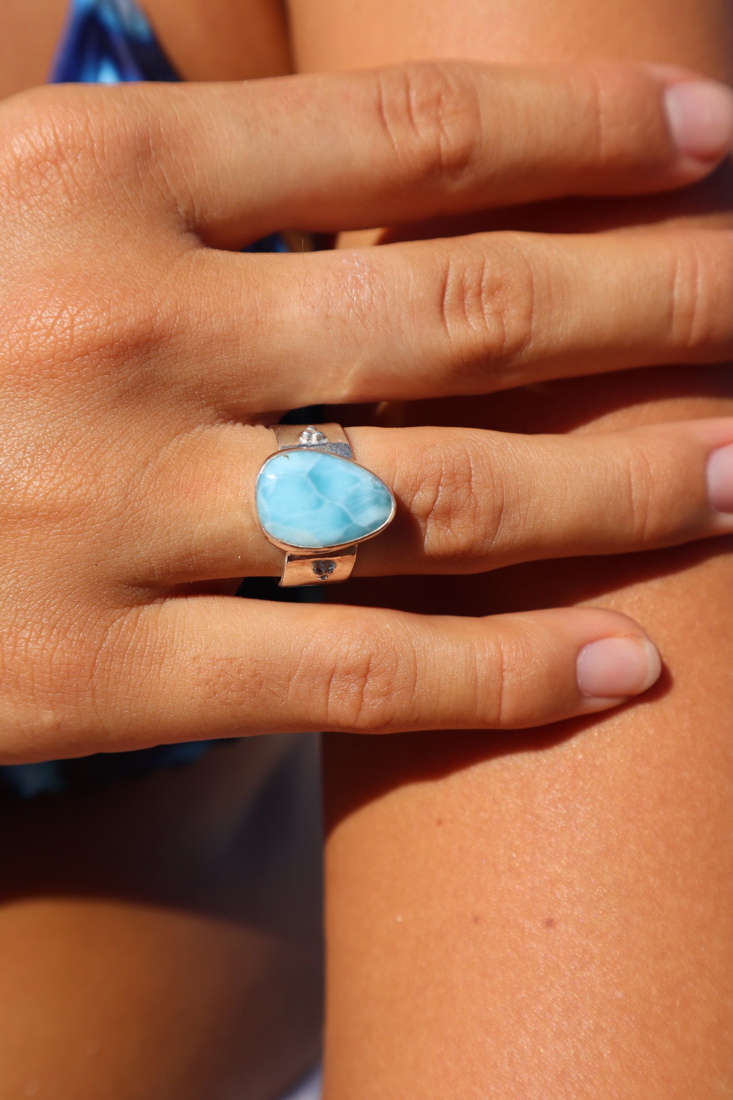 Chunky Larimar Ring SIZE P - 7 3/4