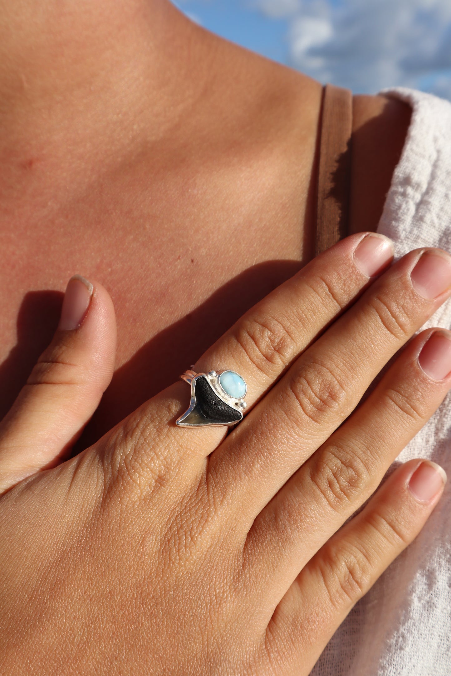 Shark Tooth x Larimar Ring SIZE P - 7 3/4