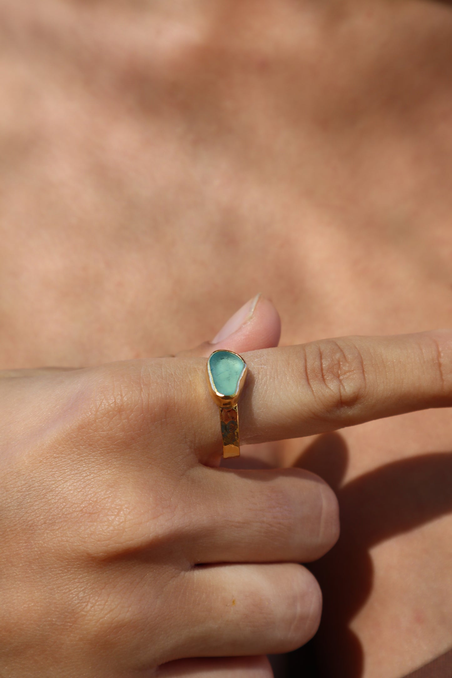 Blue Sea Glass Ring SIZE 10