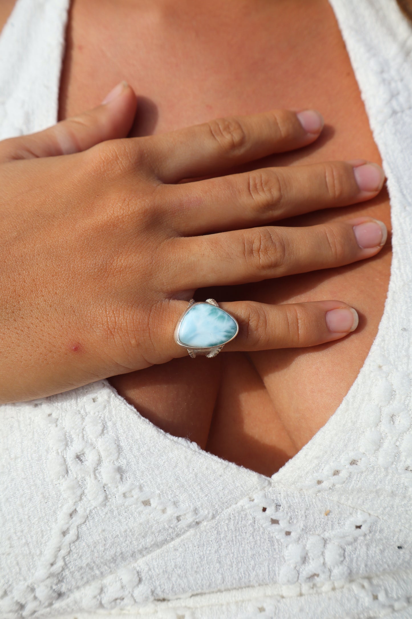 Chunky Larimar Ring SIZE K 1/2 - 5 1/2
