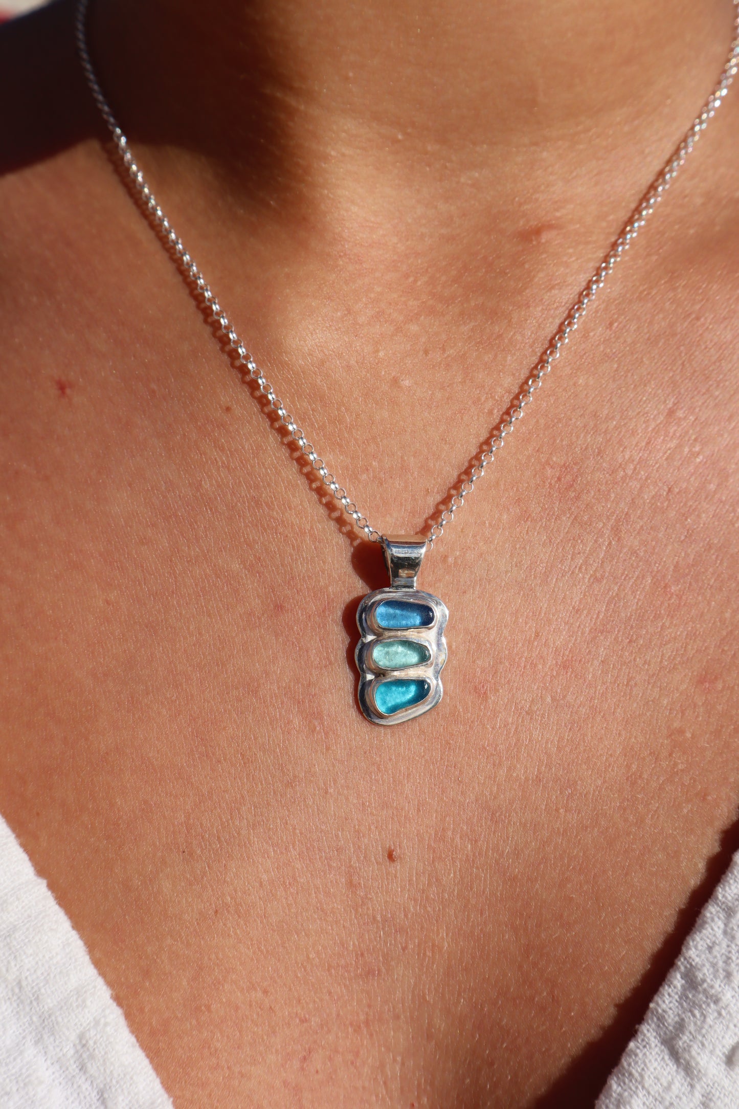 Triple Seaglass Frame Pendant