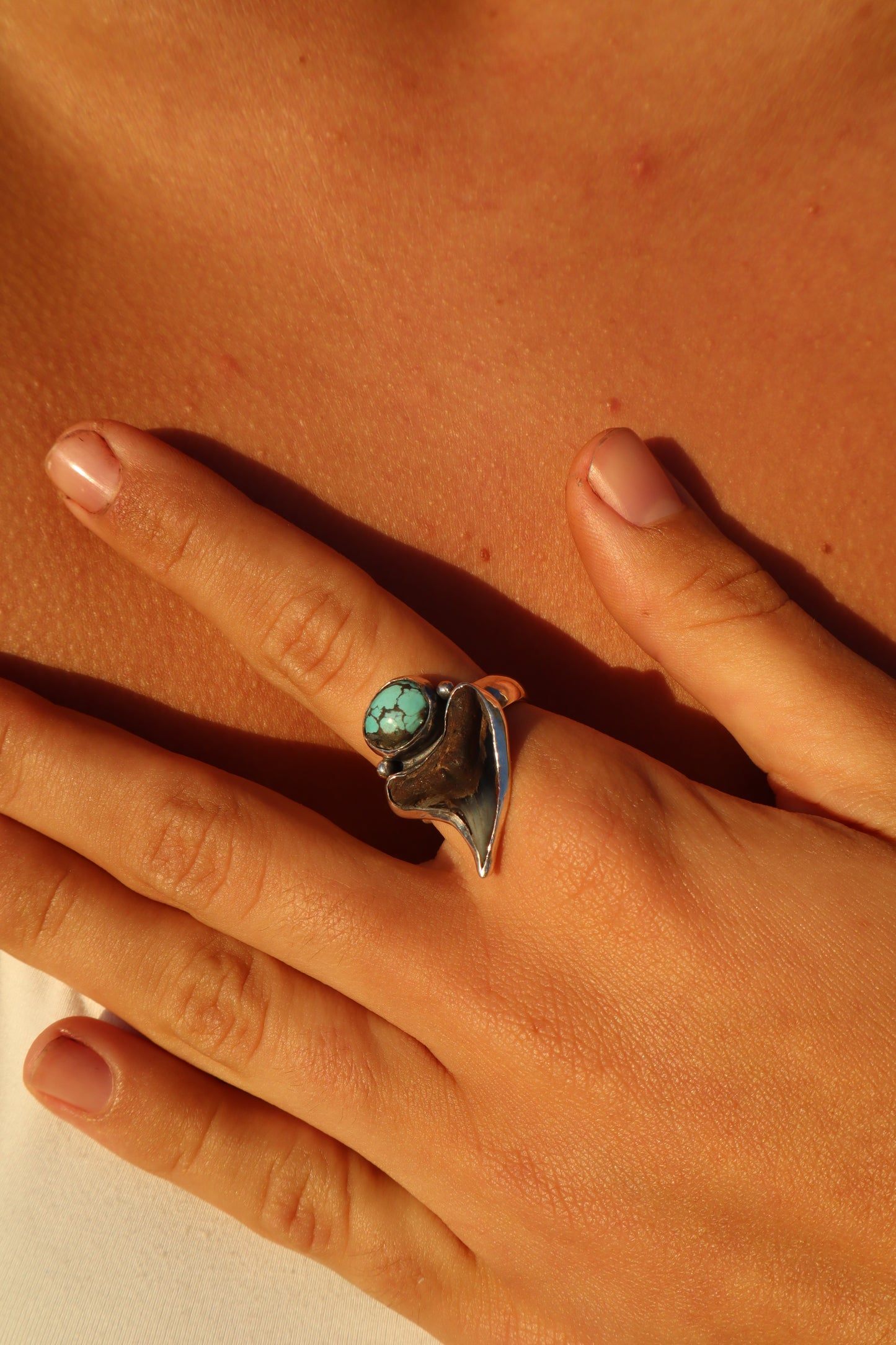 Chunky Shark Tooth x Turquoise Ring SIZE Q 1/2 - 8 1/2