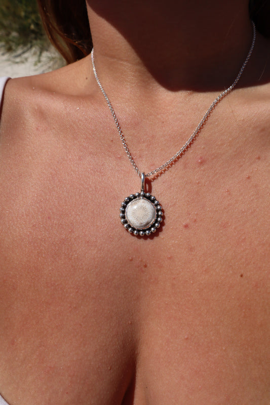 Fossilised Coral Daisy Pendant